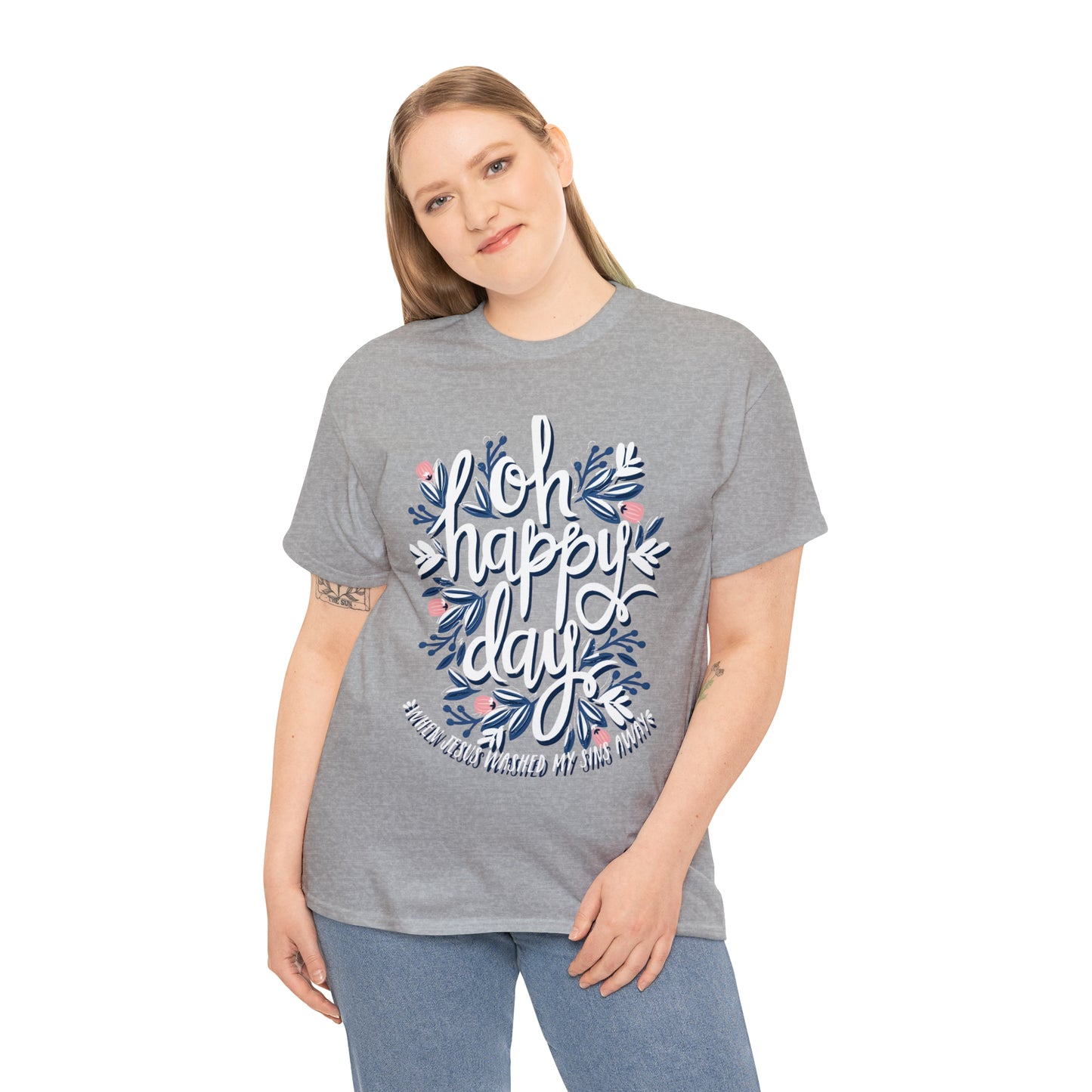 O Happy Day! When Jesus washed my sins away - Unisex Heavy Cotton Short Sleeve Tee