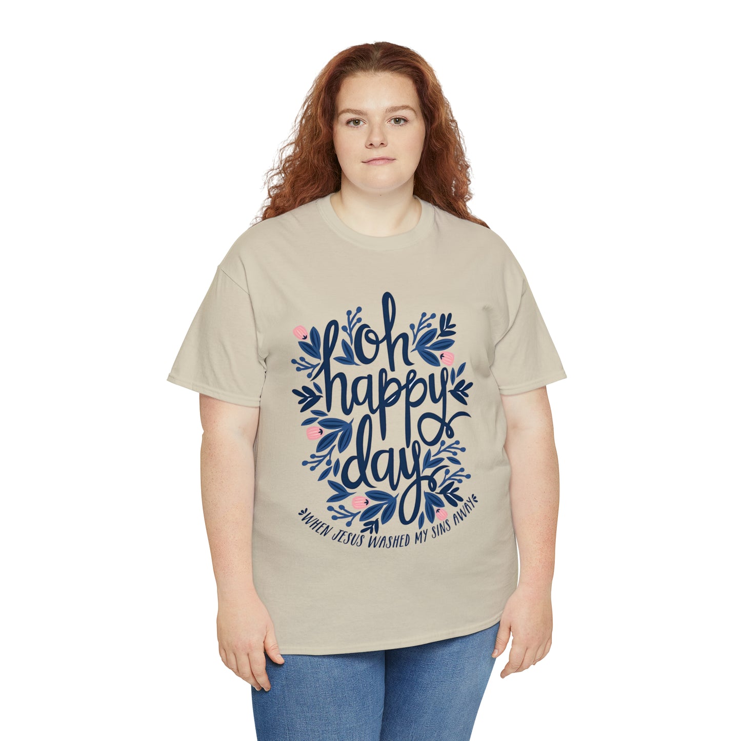 O Happy Day! When Jesus washed my sins away - Unisex Heavy Cotton Short Sleeve Tee