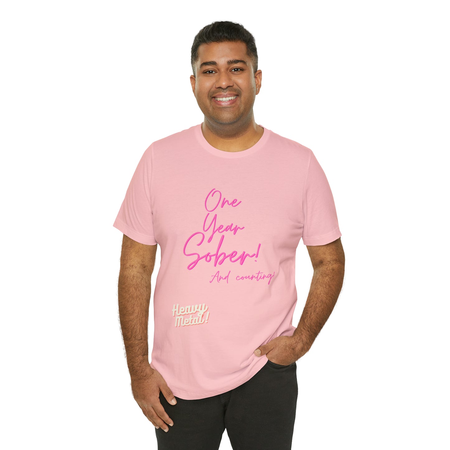 One Year Sober “Heavy Metal” Summer Font  (1 Year Sober) Unisex Jersey Short Sleeve Tee