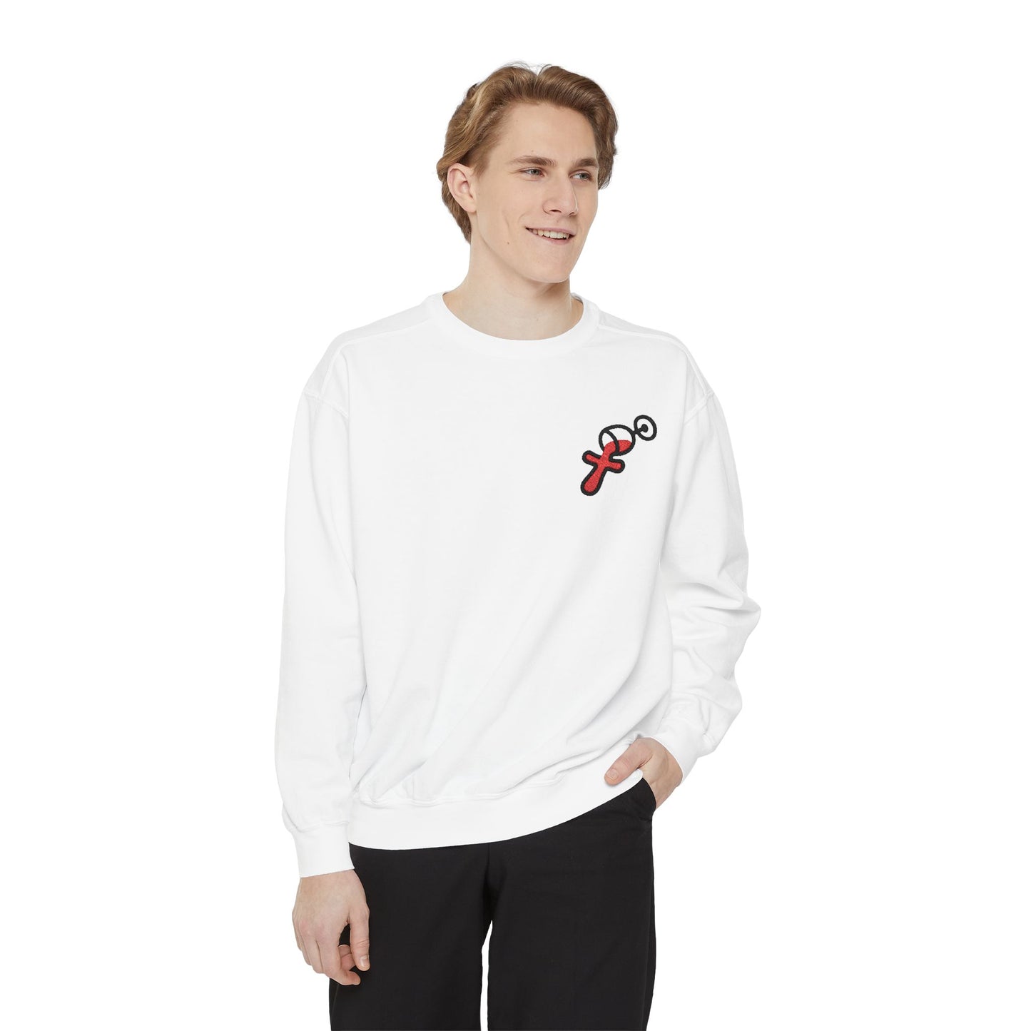 “Sip of Sacrifice” Embroidered Crewneck — Disciple Dad (Water-Into-Wine Drop Collection)
