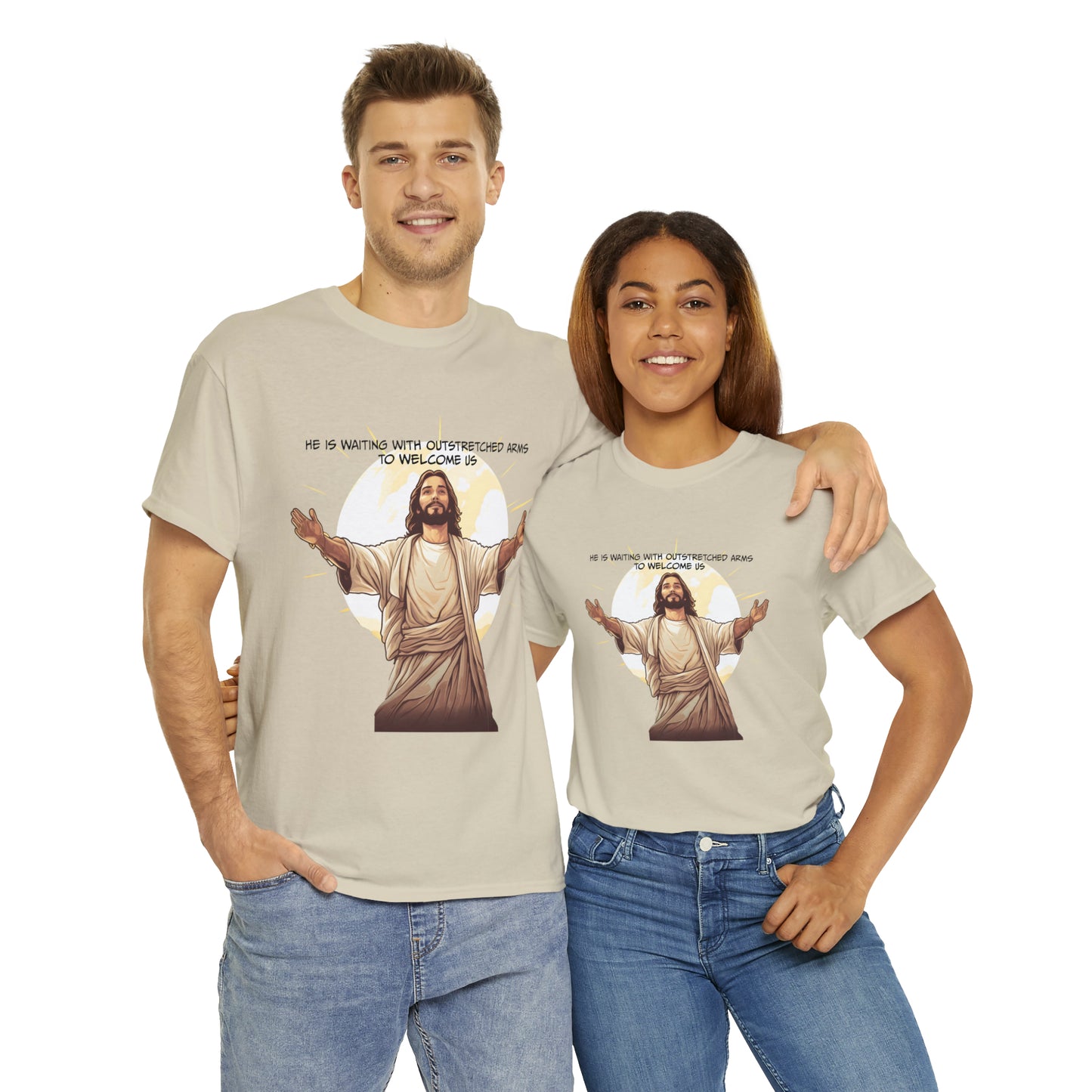 He is Waiting with Outstretched Arms to Welcome Us -  Unisex Heavy Cotton Tee (MB)