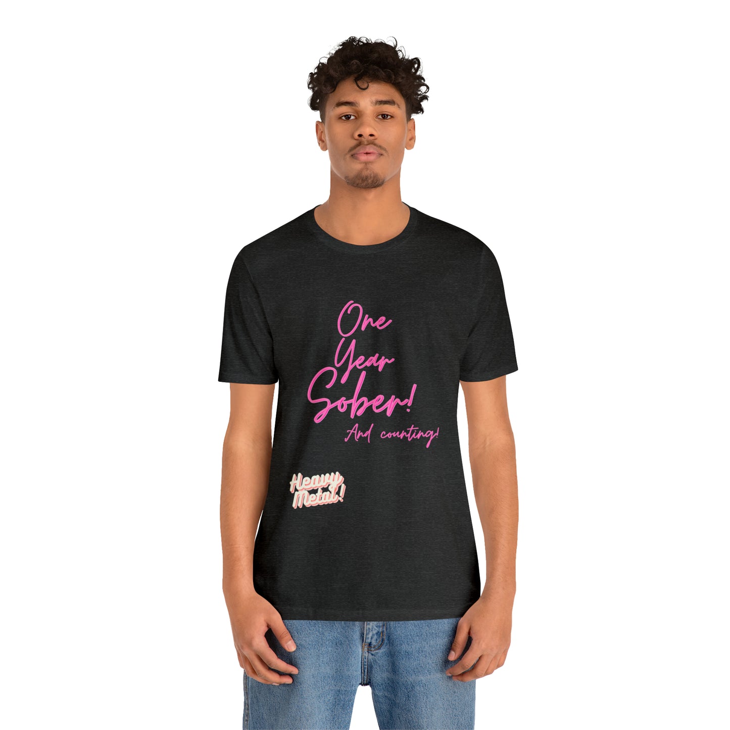One Year Sober “Heavy Metal” Summer Font  (1 Year Sober) Unisex Jersey Short Sleeve Tee