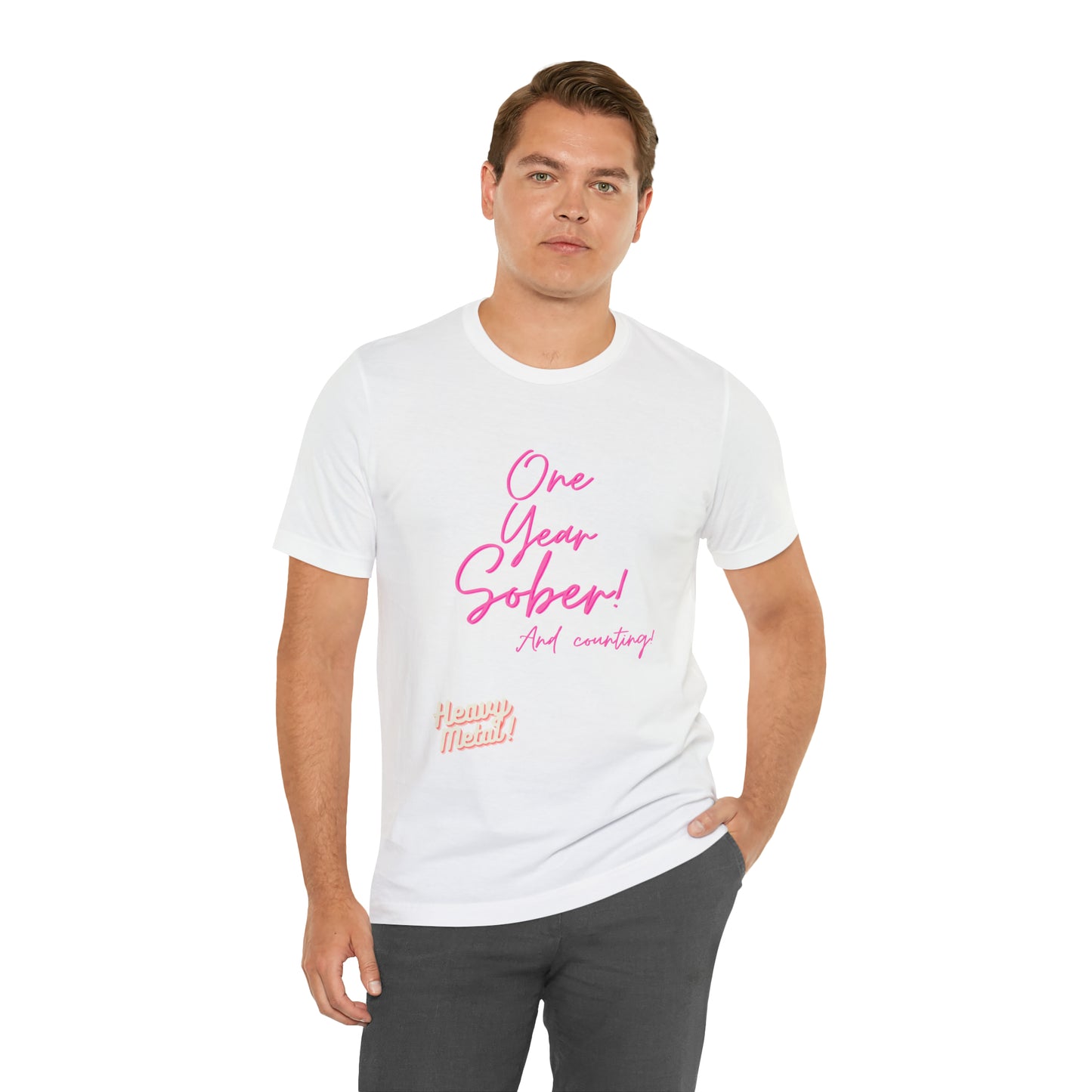 One Year Sober “Heavy Metal” Summer Font  (1 Year Sober) Unisex Jersey Short Sleeve Tee