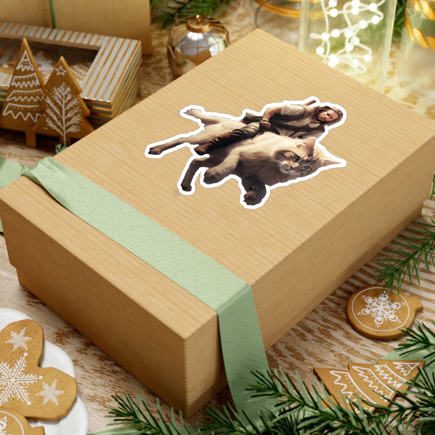 Jesus on a Giant Cat Kiss-Cut Vinyl Decals