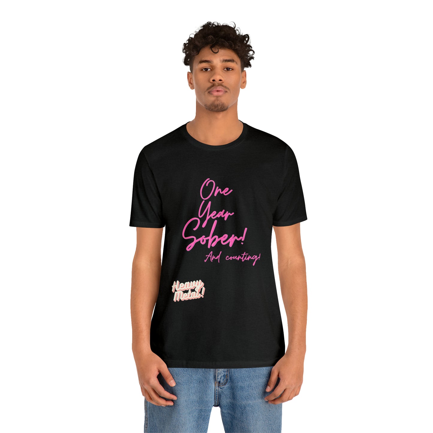 One Year Sober “Heavy Metal” Summer Font  (1 Year Sober) Unisex Jersey Short Sleeve Tee