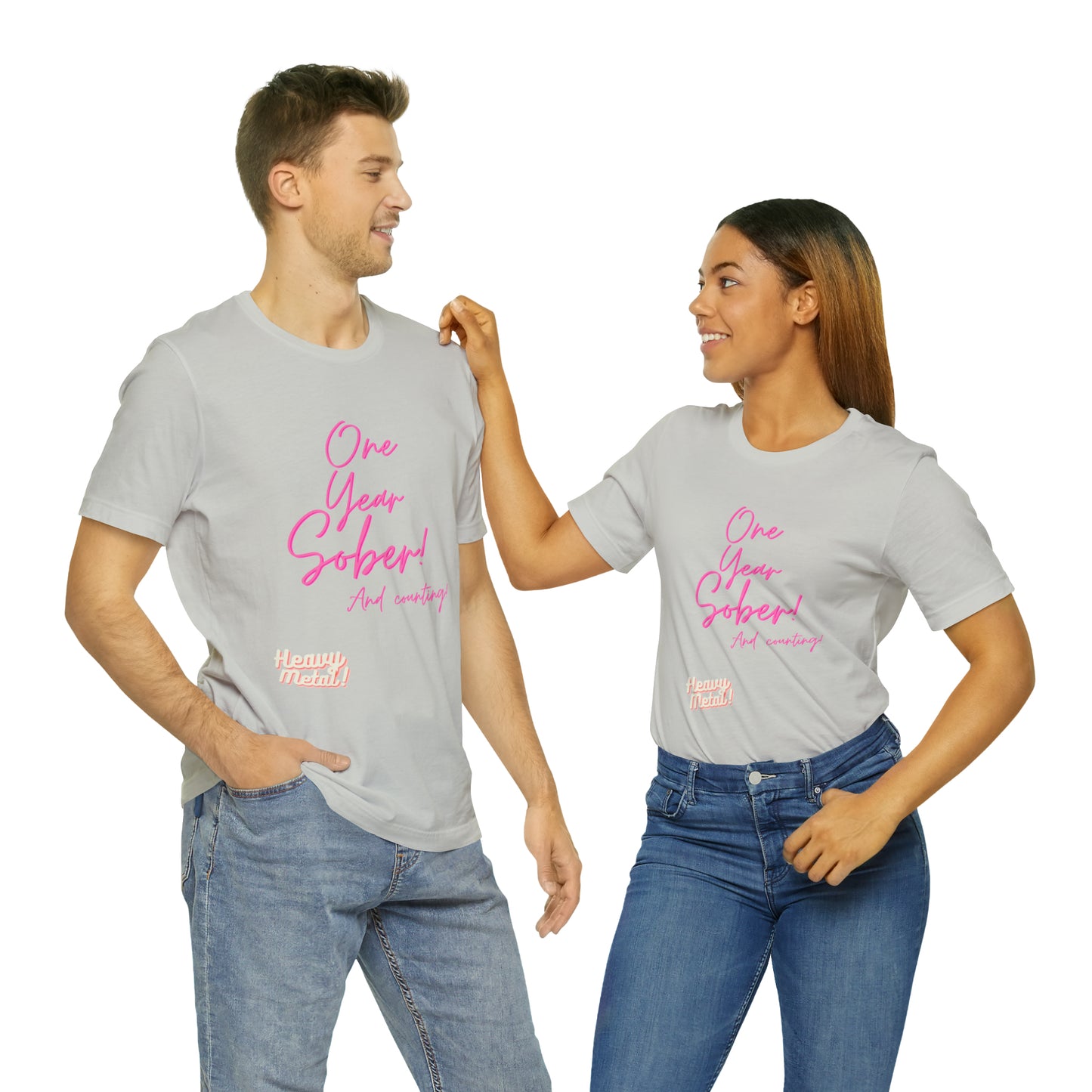 One Year Sober “Heavy Metal” Summer Font  (1 Year Sober) Unisex Jersey Short Sleeve Tee