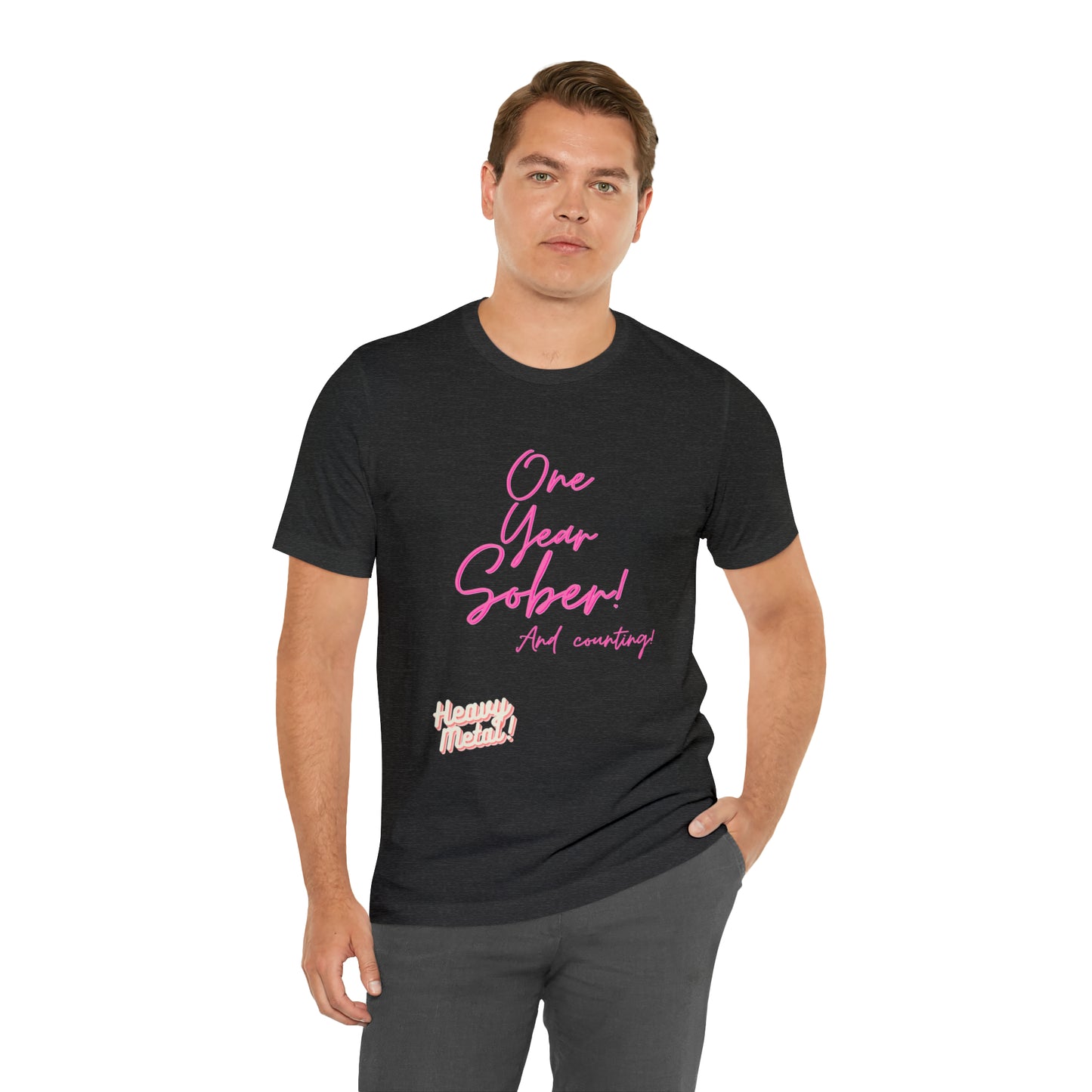 One Year Sober “Heavy Metal” Summer Font  (1 Year Sober) Unisex Jersey Short Sleeve Tee