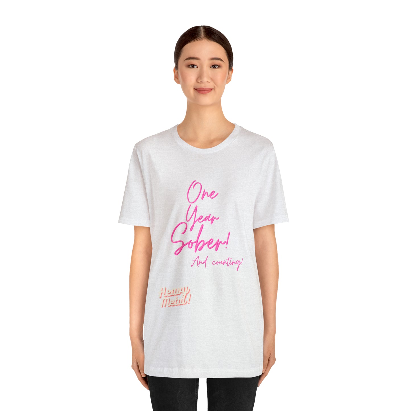 One Year Sober “Heavy Metal” Summer Font  (1 Year Sober) Unisex Jersey Short Sleeve Tee