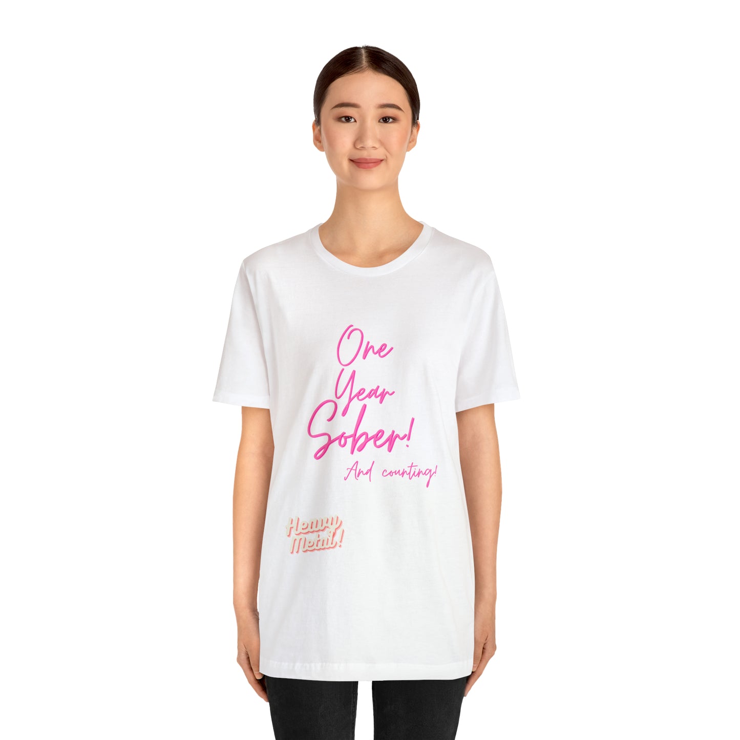 One Year Sober “Heavy Metal” Summer Font  (1 Year Sober) Unisex Jersey Short Sleeve Tee