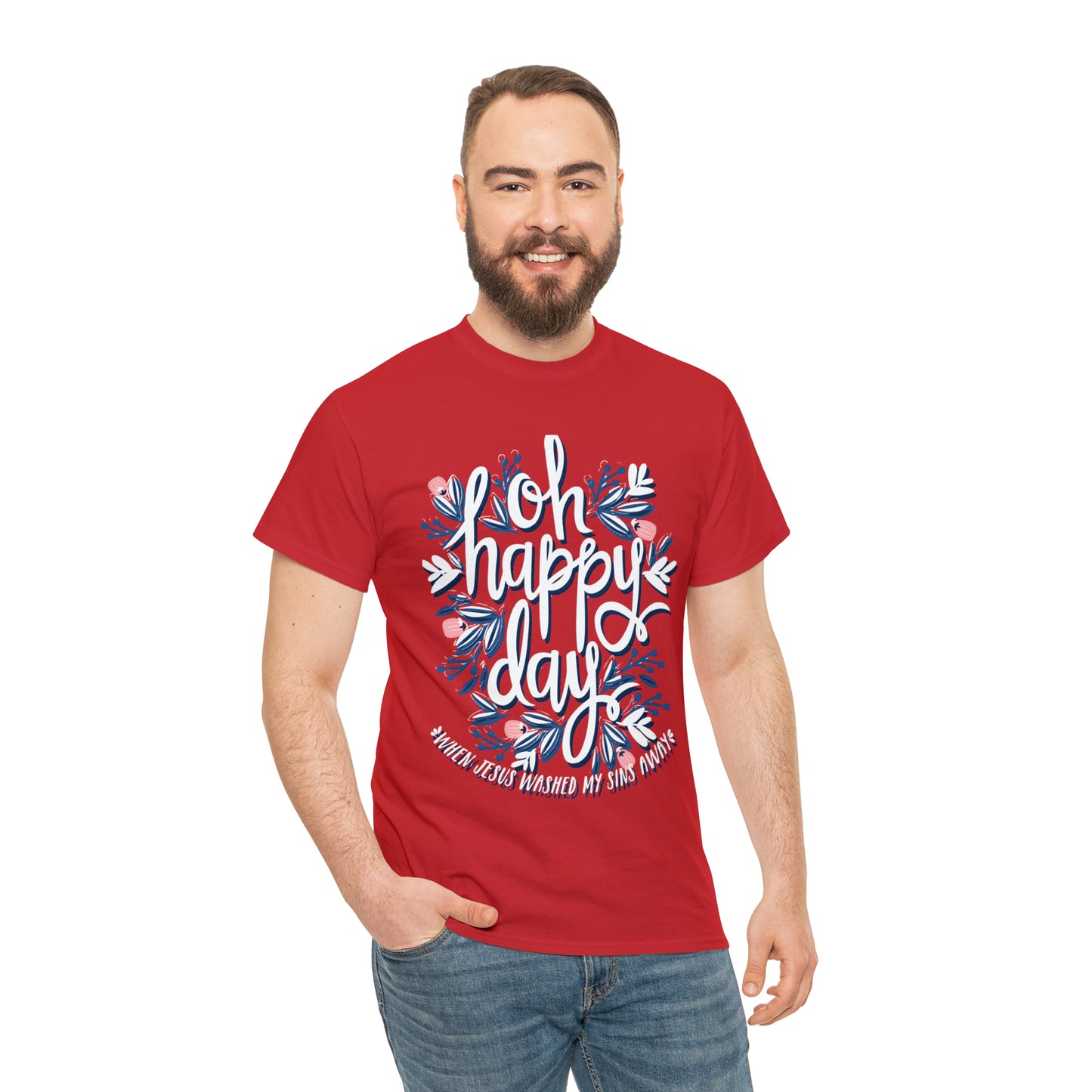 O Happy Day! When Jesus washed my sins away - Unisex Heavy Cotton Short Sleeve Tee