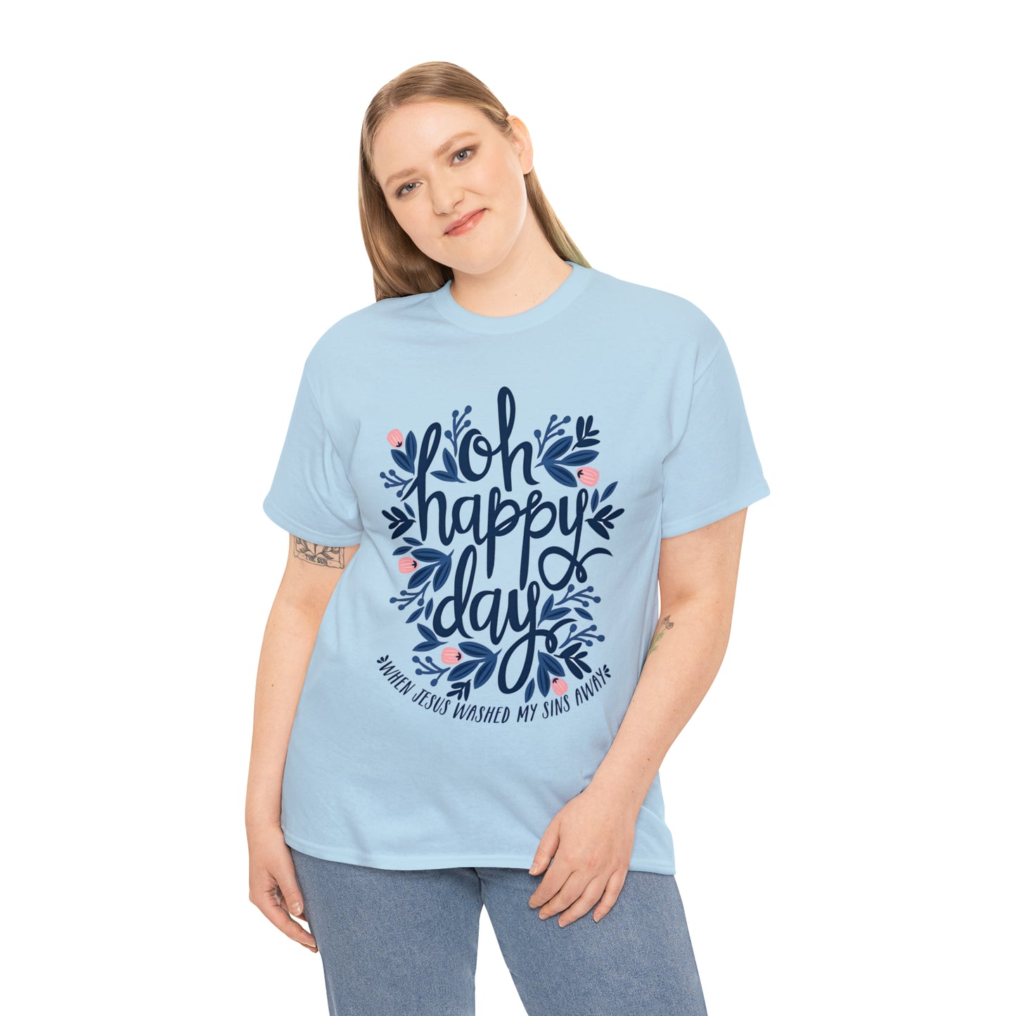 O Happy Day! When Jesus washed my sins away - Unisex Heavy Cotton Short Sleeve Tee