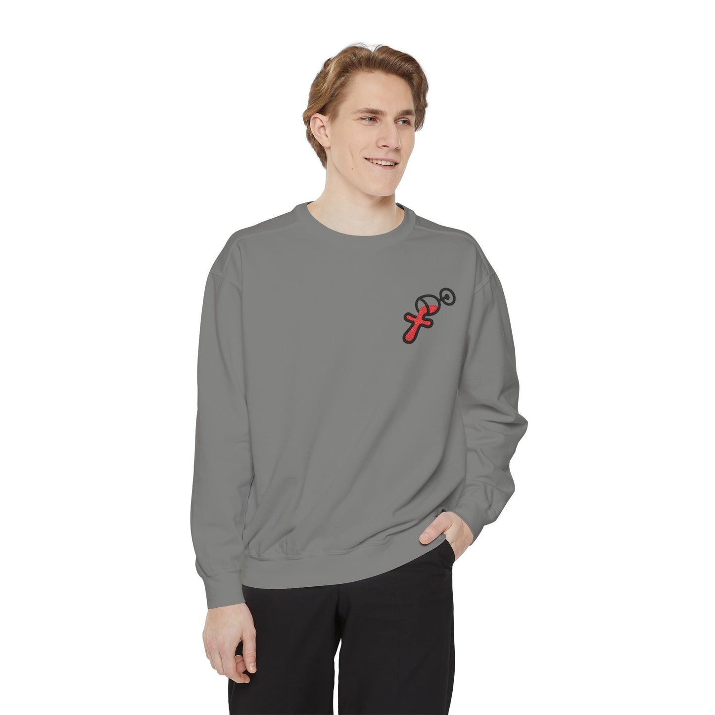 “Sip of Sacrifice” Embroidered Crewneck — Disciple Dad (Water-Into-Wine Drop Collection)