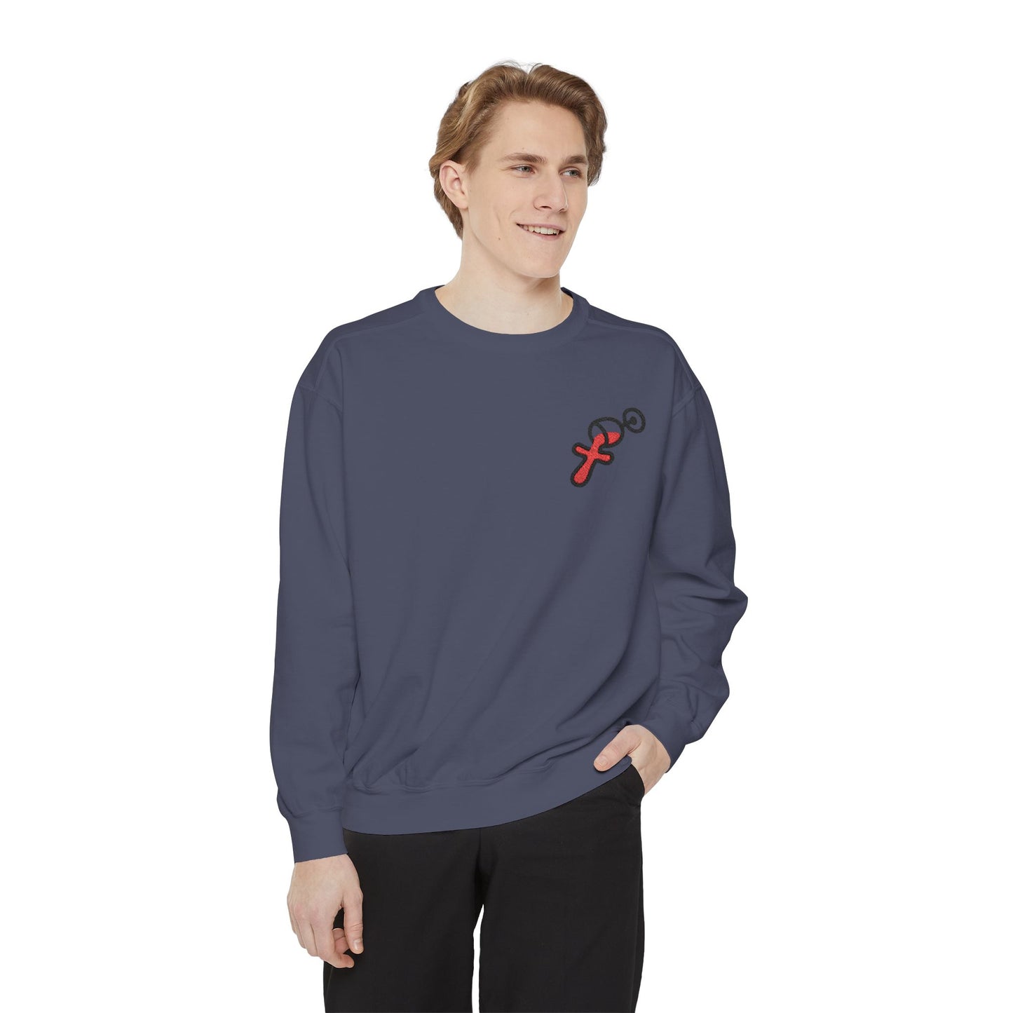 “Sip of Sacrifice” Embroidered Crewneck — Disciple Dad (Water-Into-Wine Drop Collection)