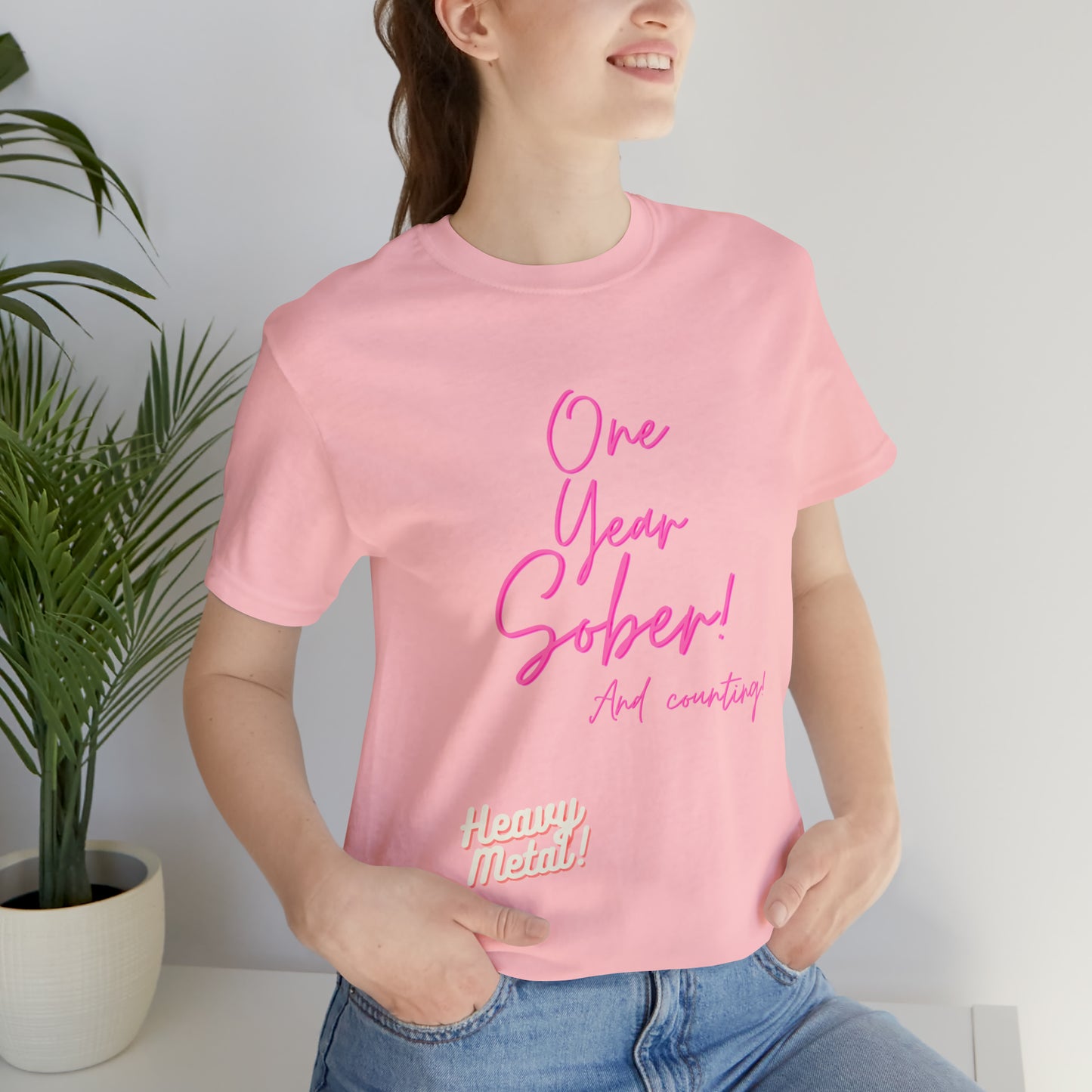 One Year Sober “Heavy Metal” Summer Font  (1 Year Sober) Unisex Jersey Short Sleeve Tee