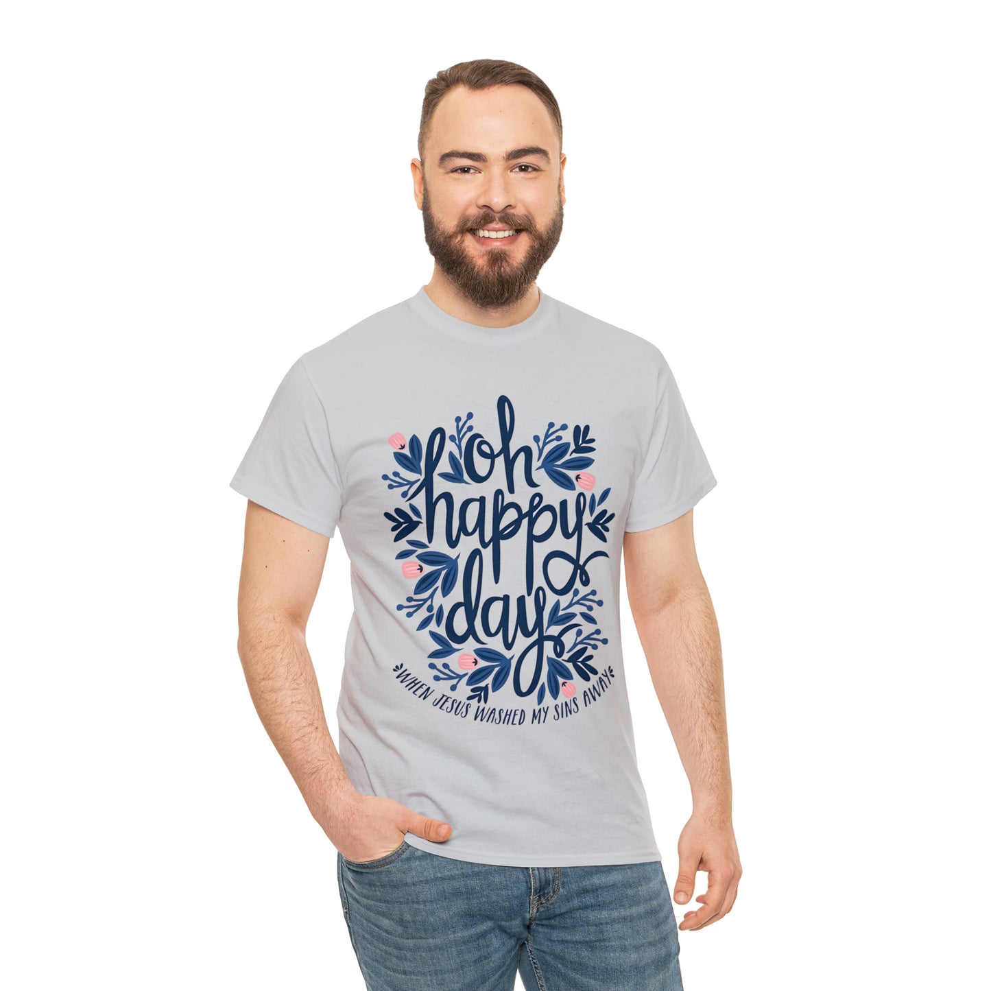 O Happy Day! When Jesus washed my sins away - Unisex Heavy Cotton Short Sleeve Tee