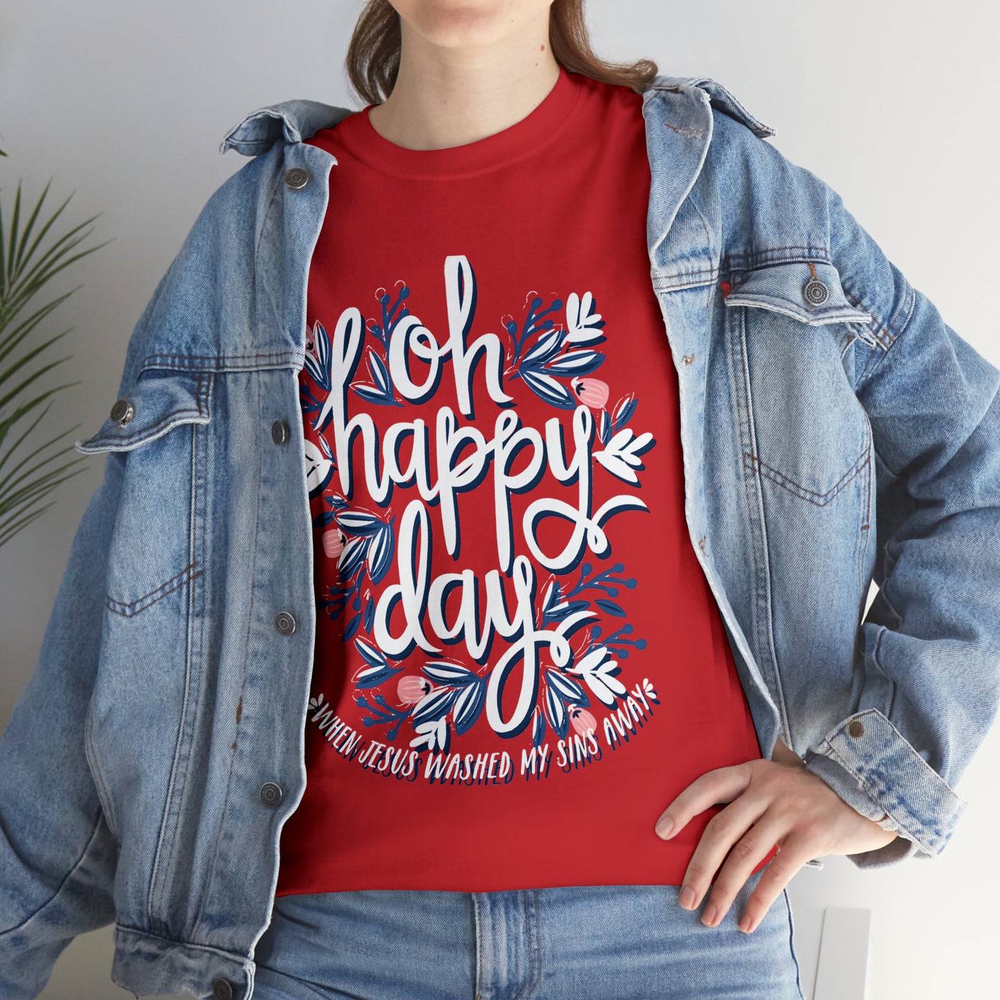 O Happy Day! When Jesus washed my sins away - Unisex Heavy Cotton Short Sleeve Tee