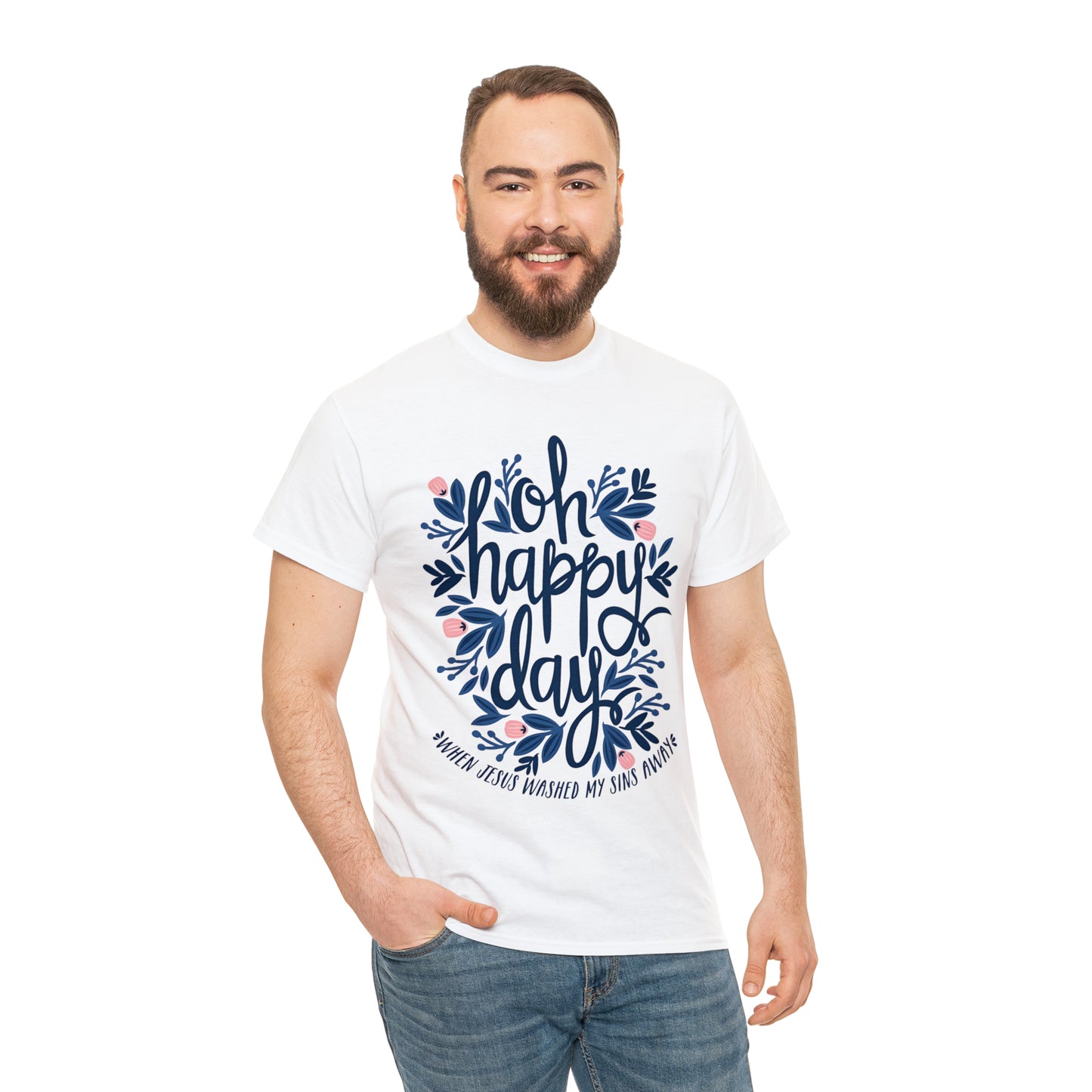 O Happy Day! When Jesus washed my sins away - Unisex Heavy Cotton Short Sleeve Tee