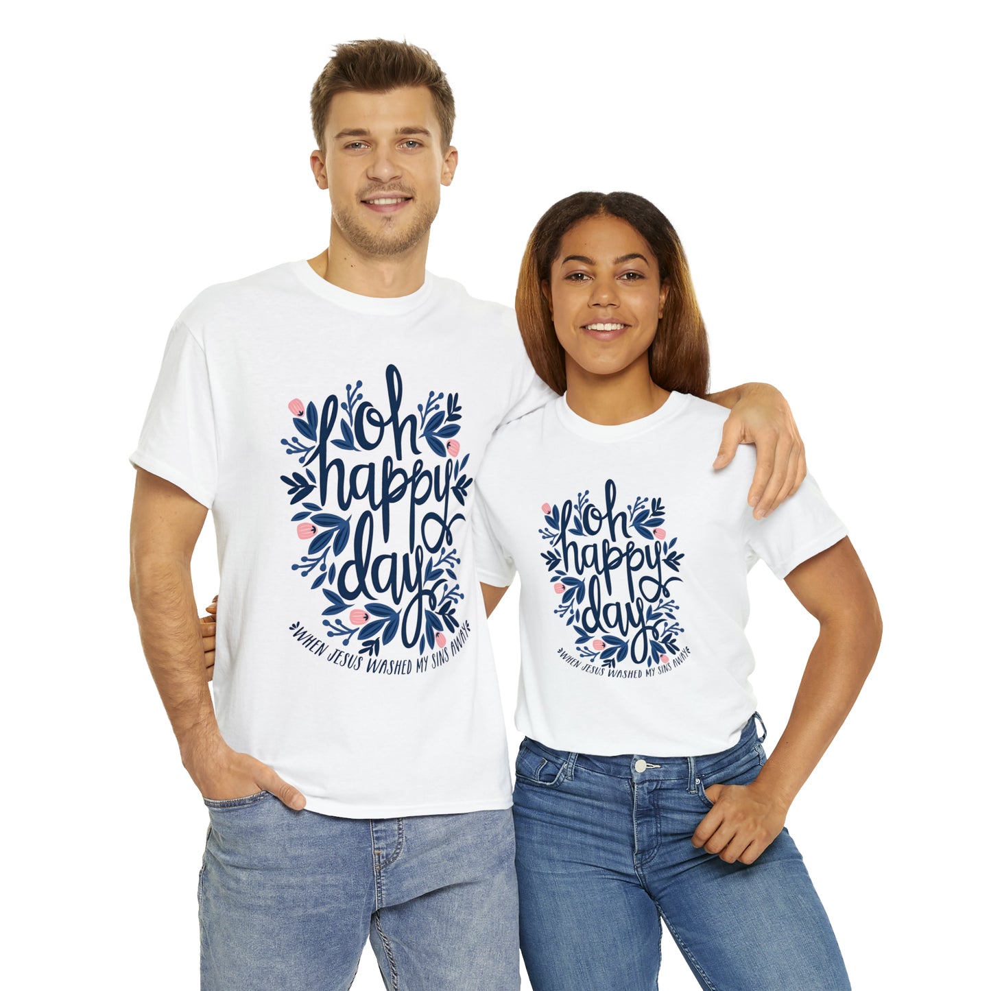 O Happy Day! When Jesus washed my sins away - Unisex Heavy Cotton Short Sleeve Tee