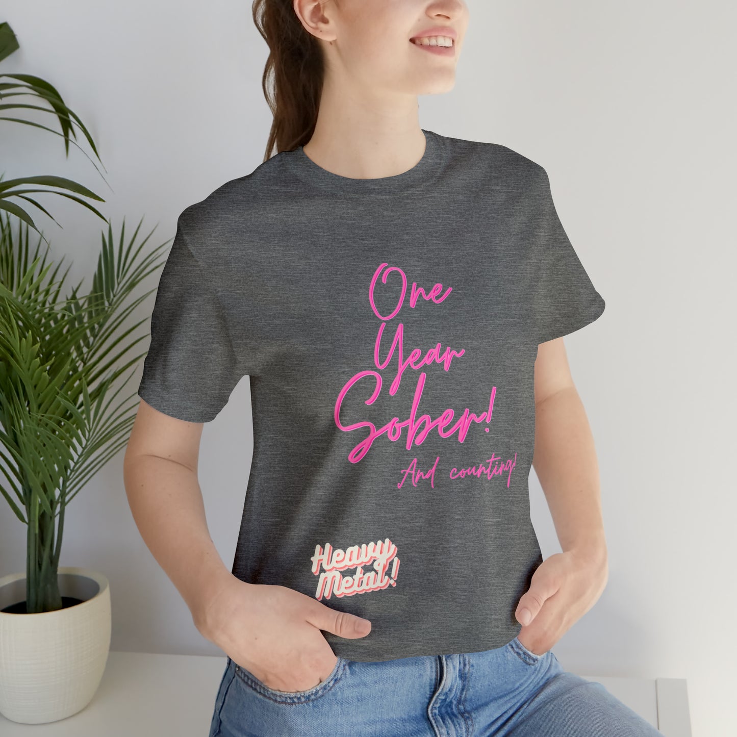 One Year Sober “Heavy Metal” Summer Font  (1 Year Sober) Unisex Jersey Short Sleeve Tee