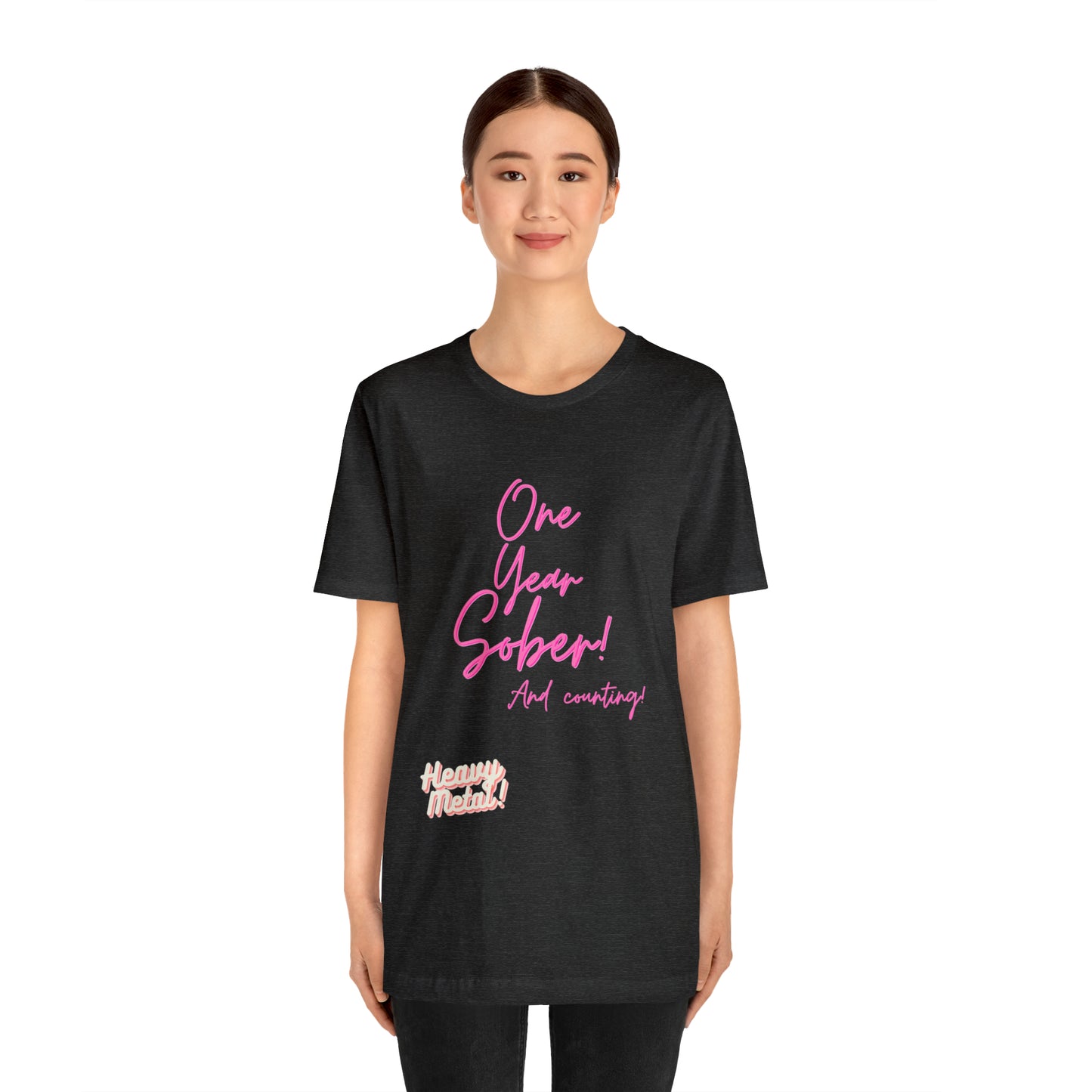 One Year Sober “Heavy Metal” Summer Font  (1 Year Sober) Unisex Jersey Short Sleeve Tee