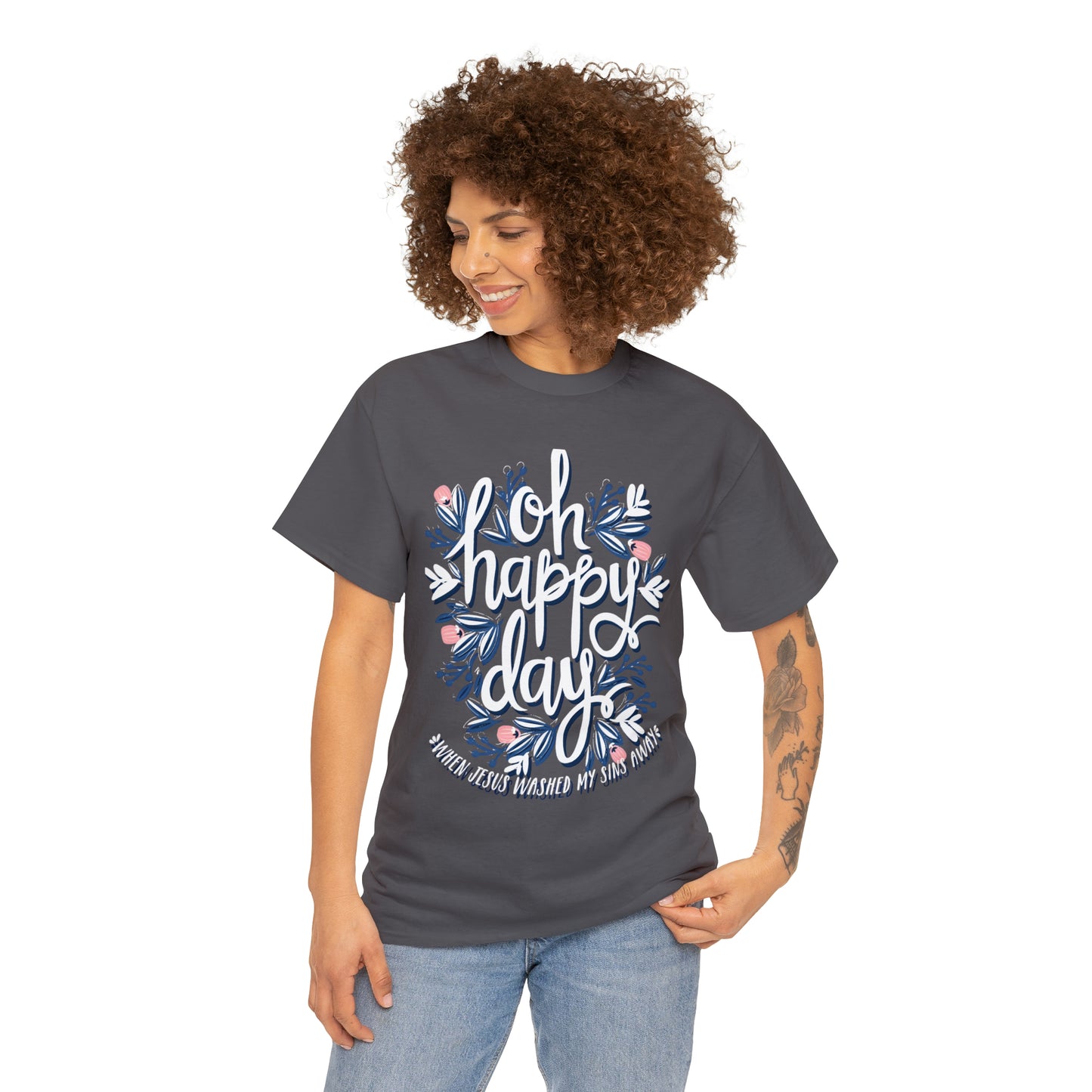 O Happy Day! When Jesus washed my sins away - Unisex Heavy Cotton Short Sleeve Tee