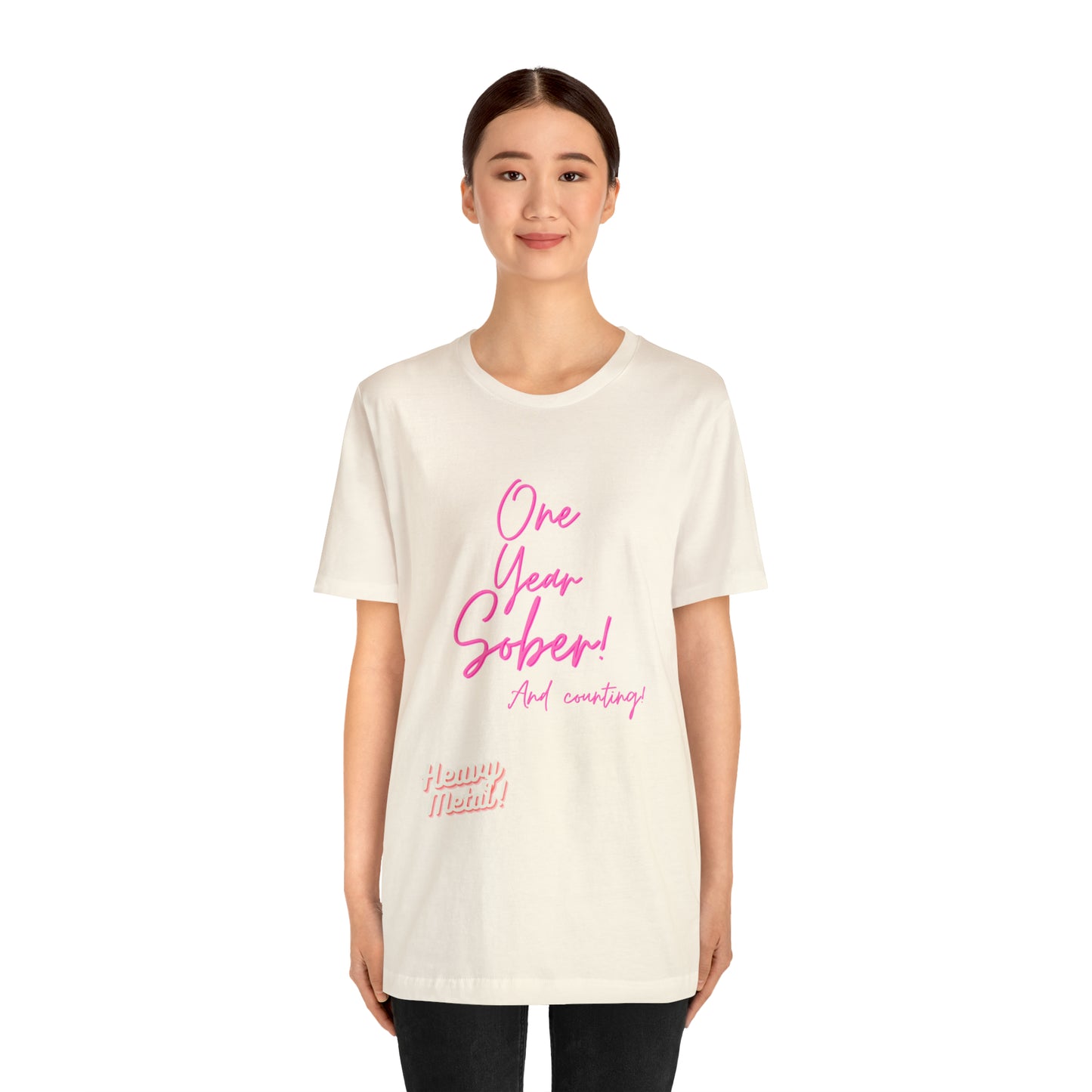 One Year Sober “Heavy Metal” Summer Font  (1 Year Sober) Unisex Jersey Short Sleeve Tee