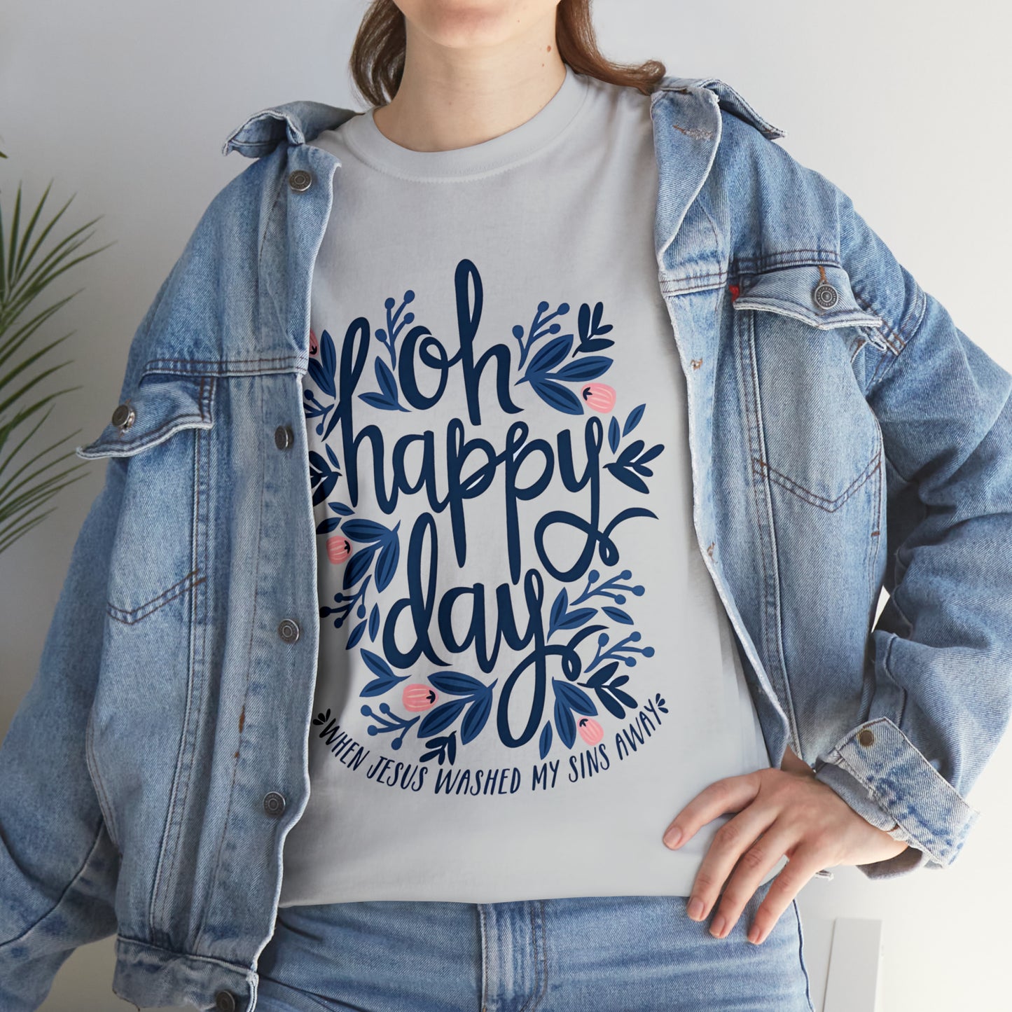 O Happy Day! When Jesus washed my sins away - Unisex Heavy Cotton Short Sleeve Tee