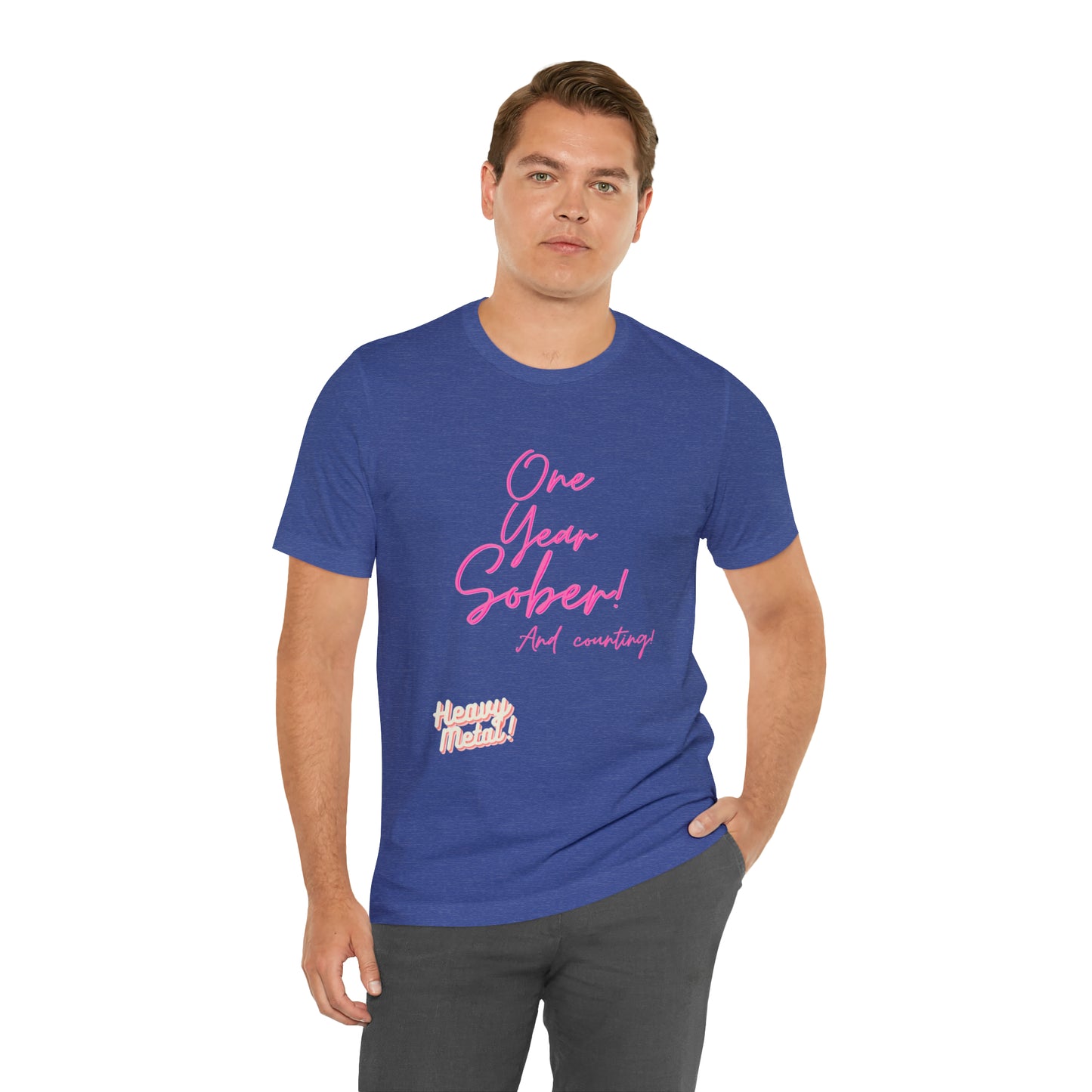 One Year Sober “Heavy Metal” Summer Font  (1 Year Sober) Unisex Jersey Short Sleeve Tee