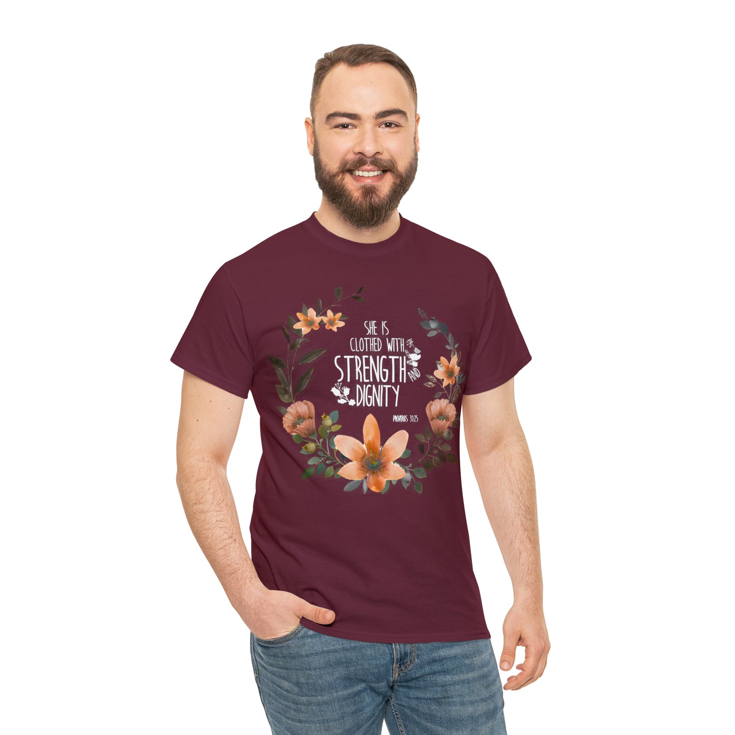 She is clothed with Strength and Dignity - Unisex Heavy Cotton Short Sleeve Tee