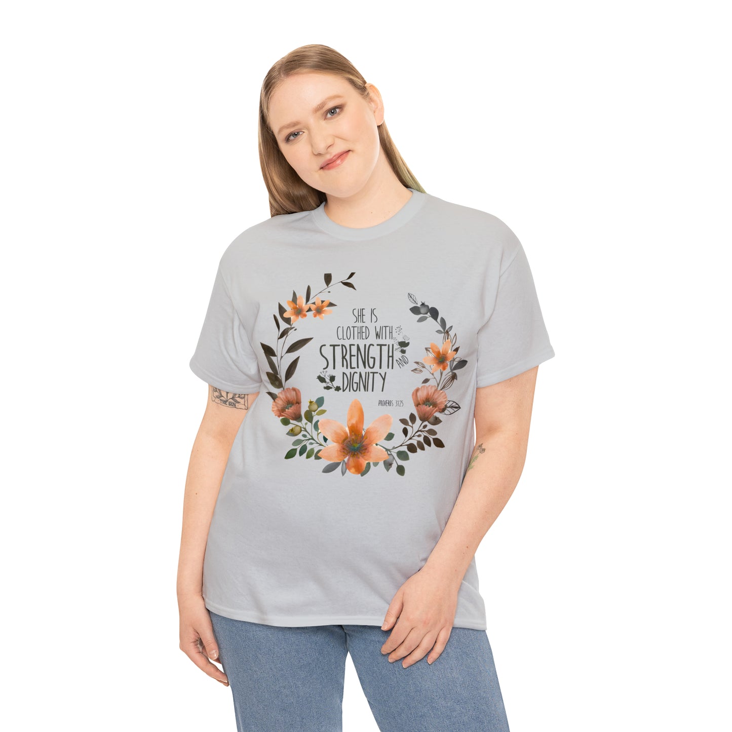 She is clothed with Strength and Dignity - Unisex Heavy Cotton Short Sleeve Tee