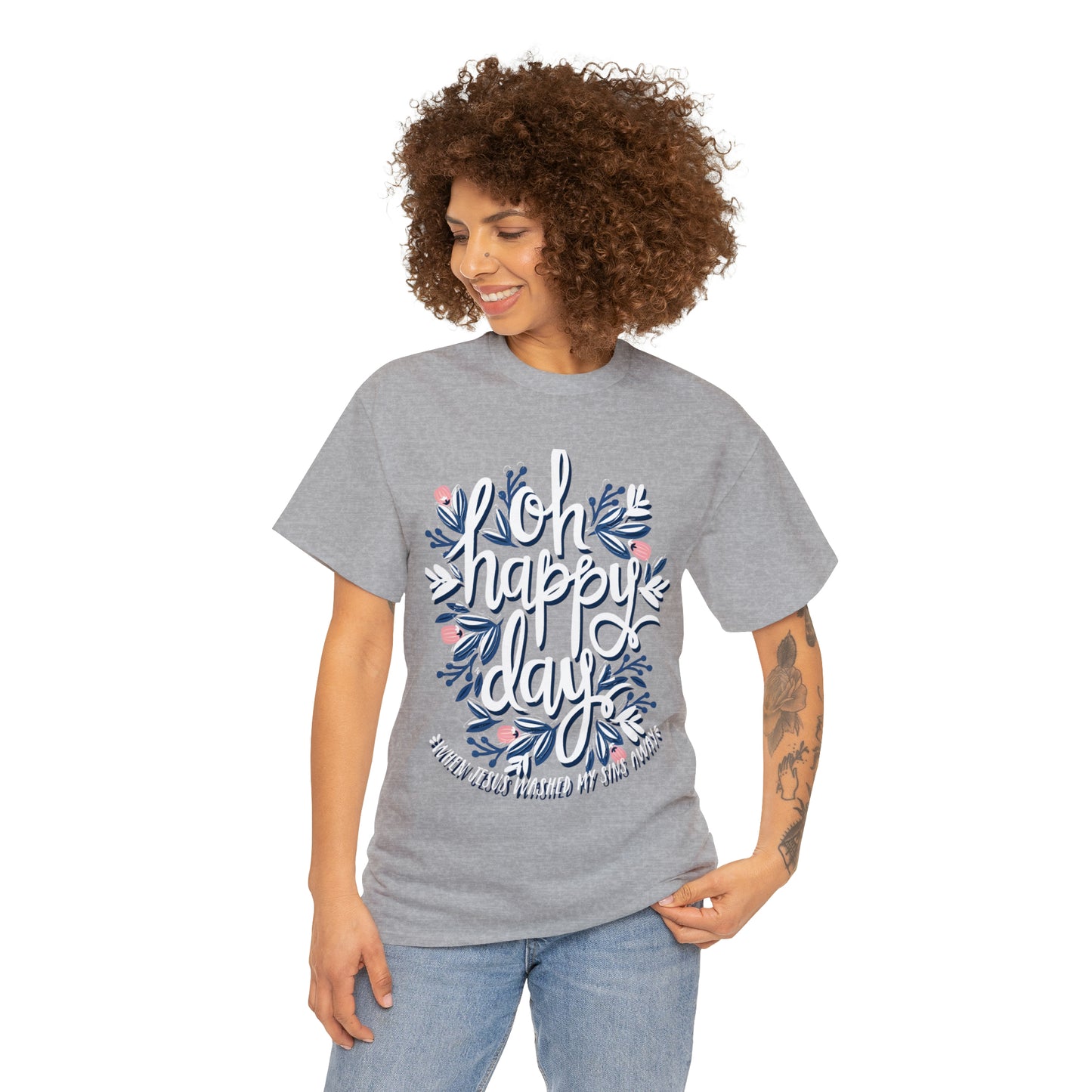 O Happy Day! When Jesus washed my sins away - Unisex Heavy Cotton Short Sleeve Tee