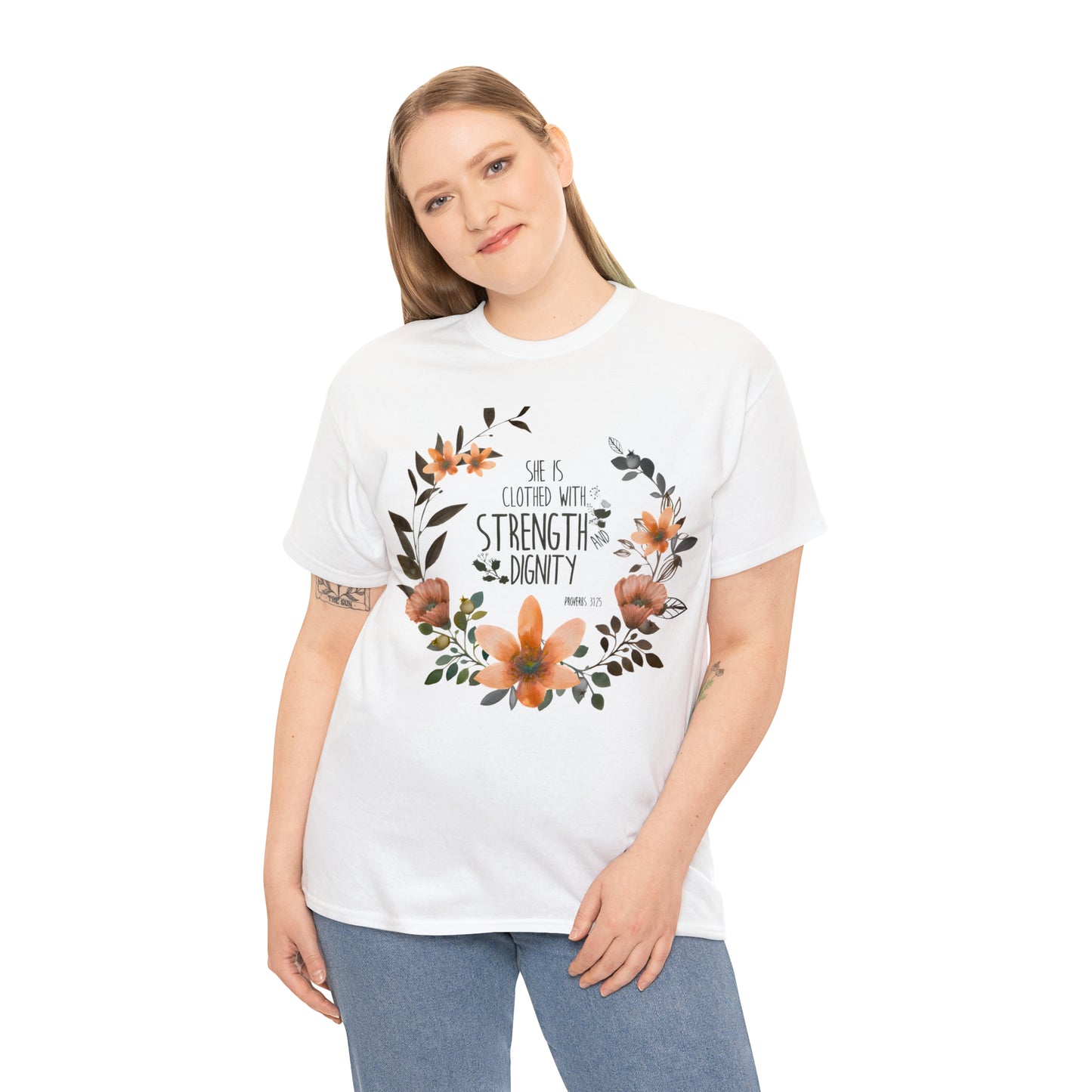 She is clothed with Strength and Dignity - Unisex Heavy Cotton Short Sleeve Tee