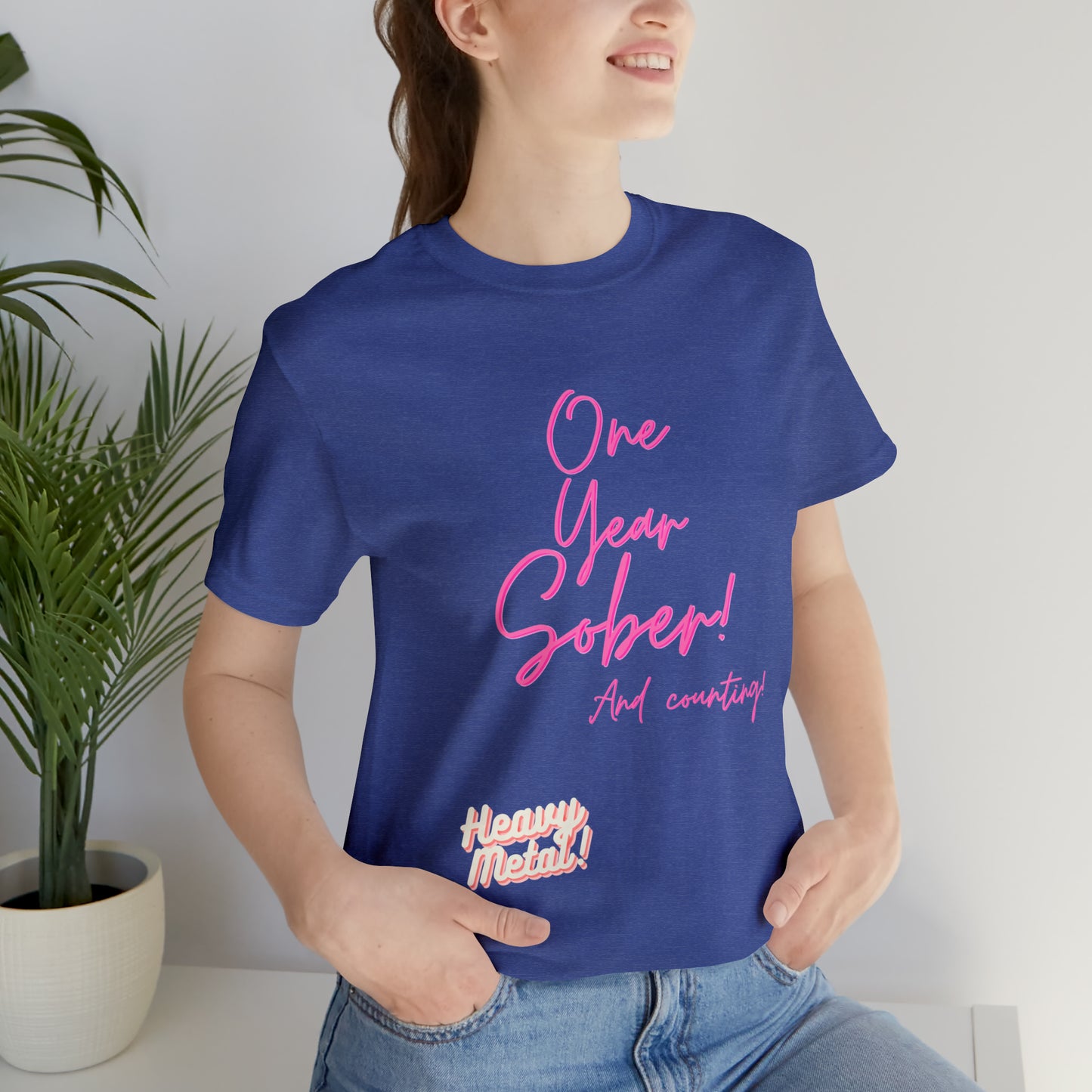 One Year Sober “Heavy Metal” Summer Font  (1 Year Sober) Unisex Jersey Short Sleeve Tee
