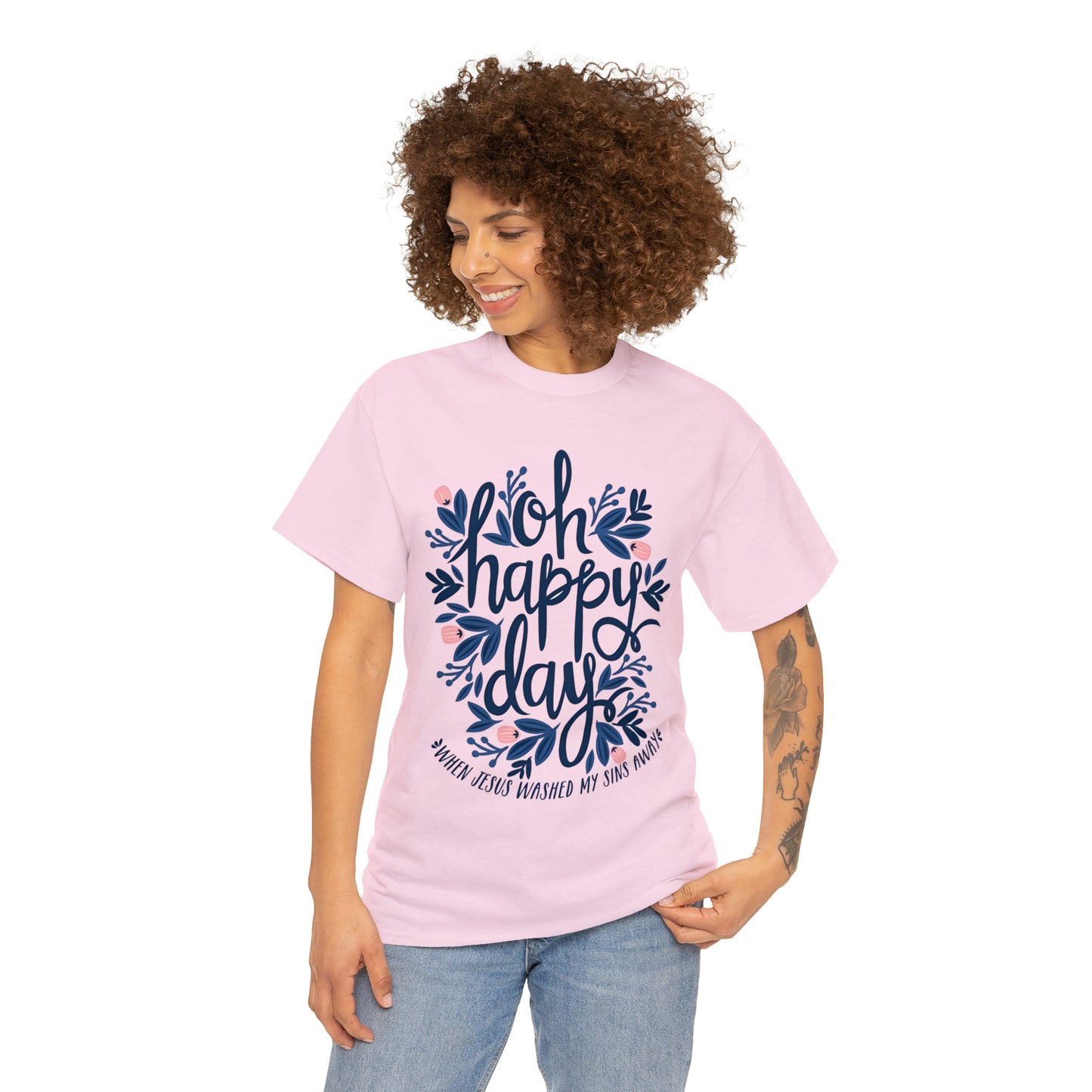 O Happy Day! When Jesus washed my sins away - Unisex Heavy Cotton Short Sleeve Tee