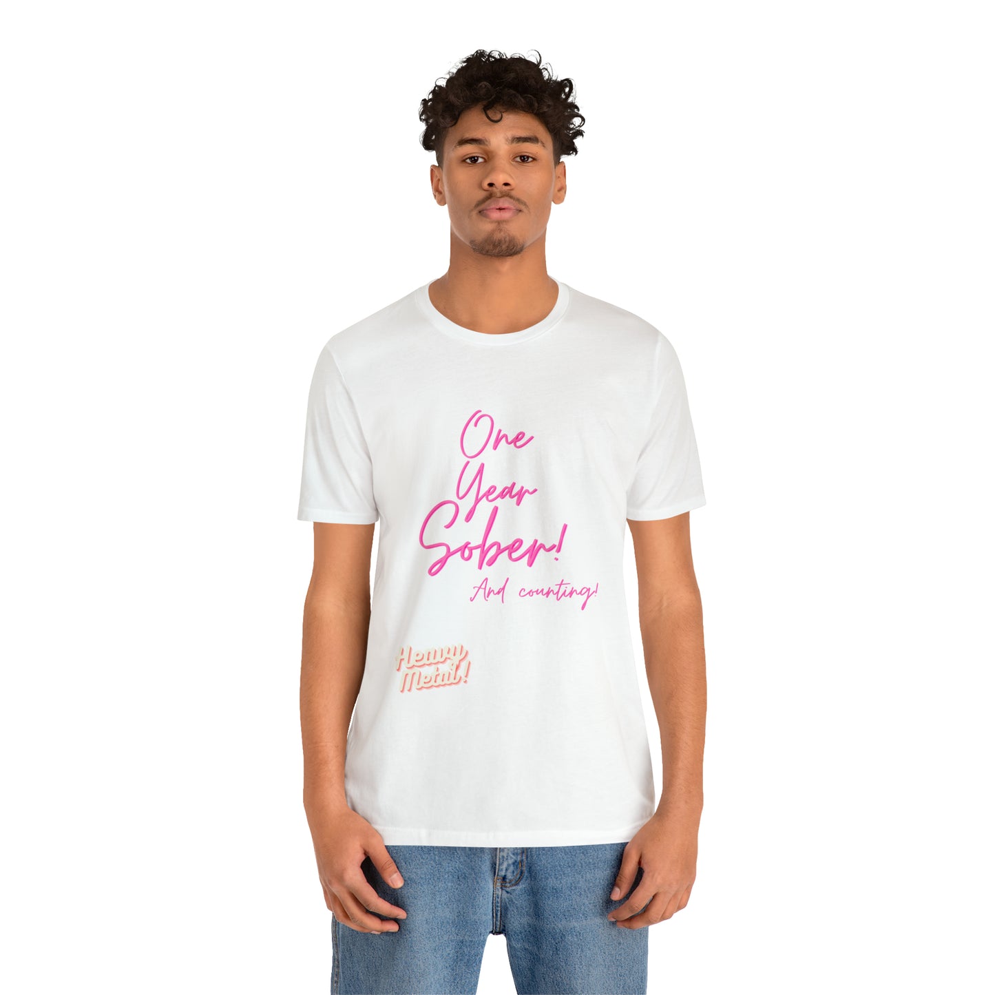 One Year Sober “Heavy Metal” Summer Font  (1 Year Sober) Unisex Jersey Short Sleeve Tee