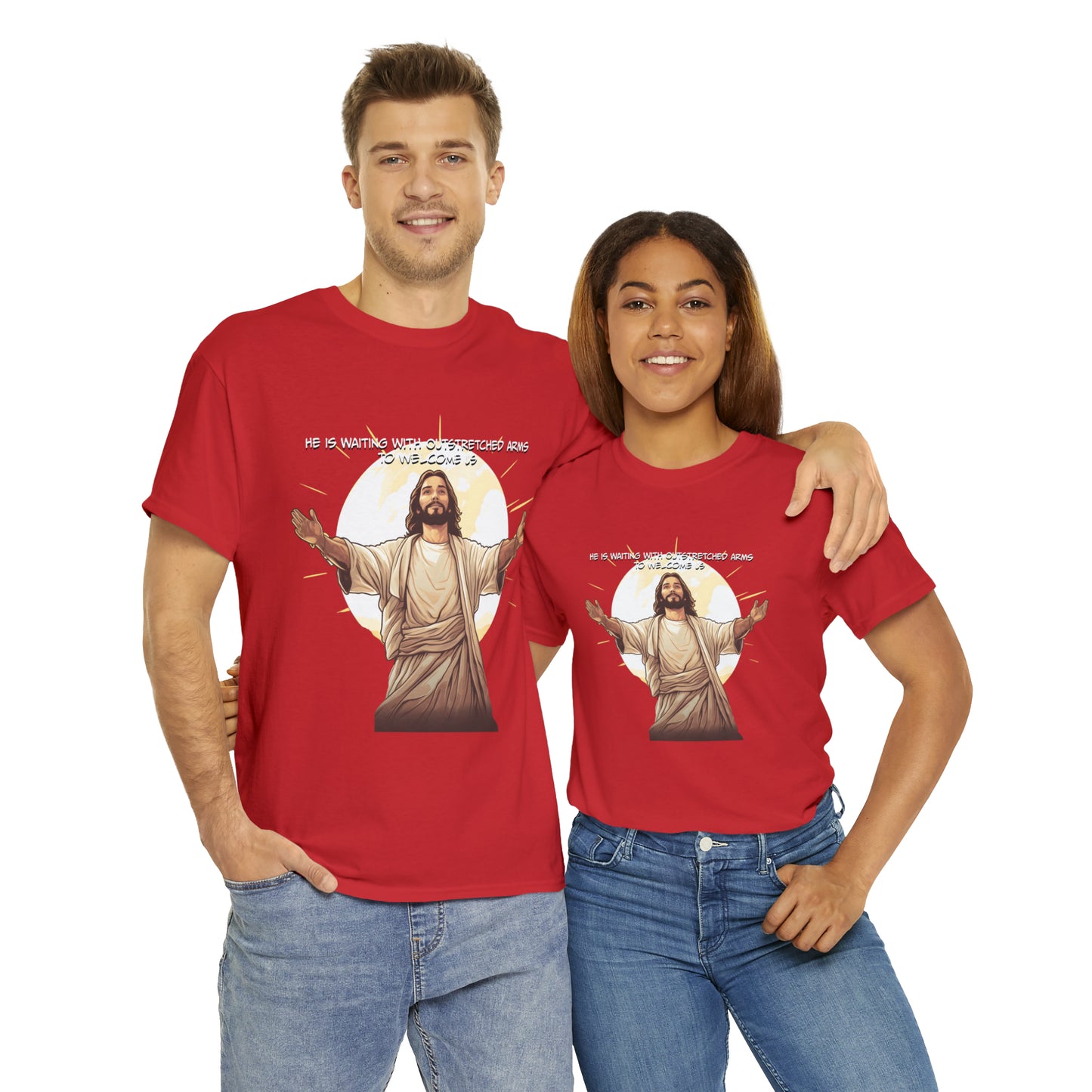 He is Waiting with Outstretched Arms to Welcome Us -  Unisex Heavy Cotton Tee (MB)