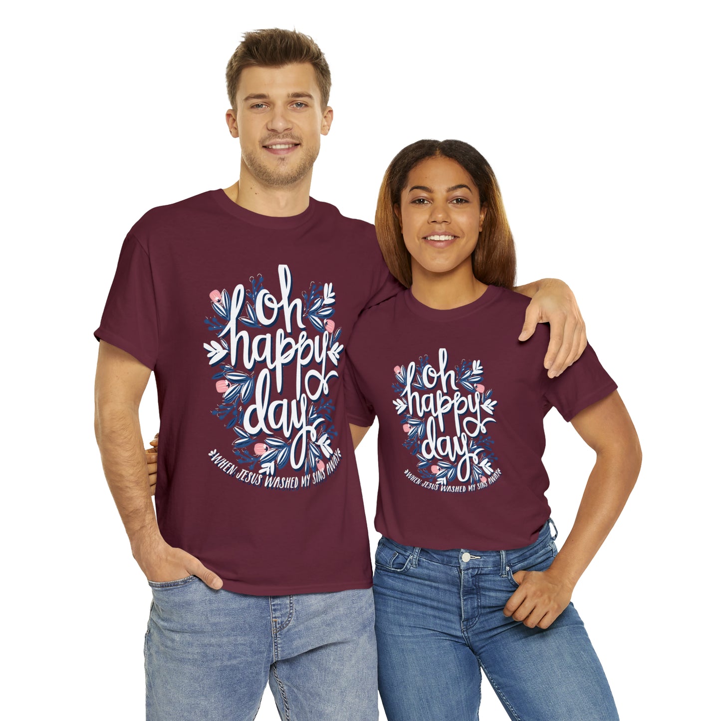 O Happy Day! When Jesus washed my sins away - Unisex Heavy Cotton Short Sleeve Tee