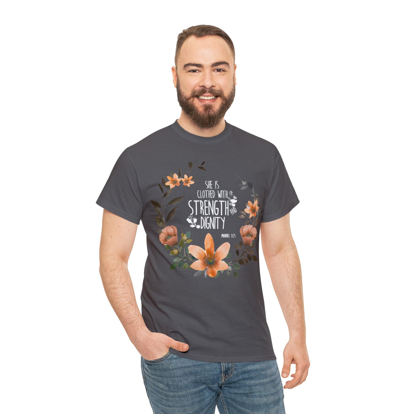 She is clothed with Strength and Dignity - Unisex Heavy Cotton Short Sleeve Tee