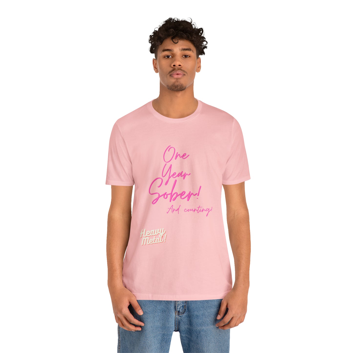 One Year Sober “Heavy Metal” Summer Font  (1 Year Sober) Unisex Jersey Short Sleeve Tee