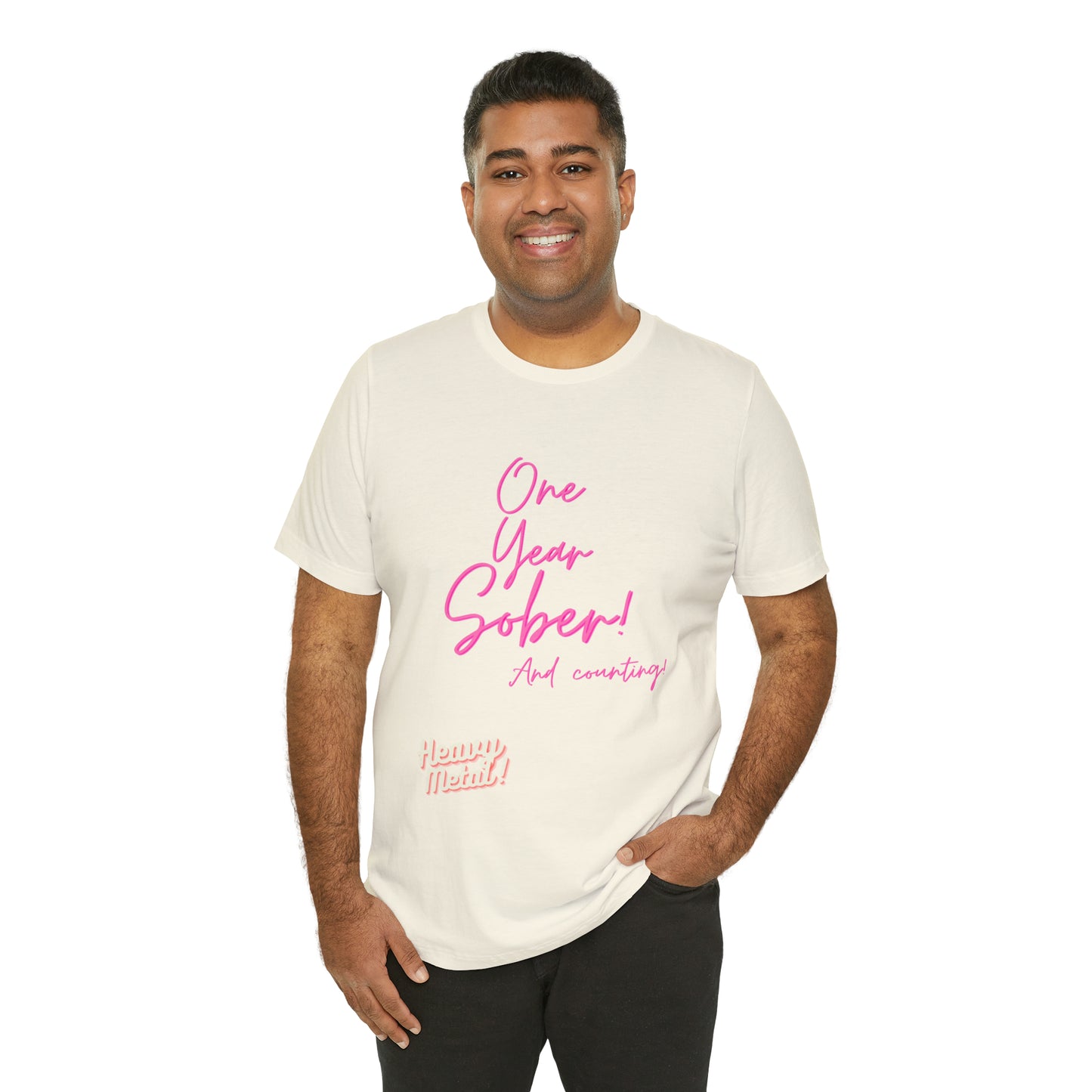 One Year Sober “Heavy Metal” Summer Font  (1 Year Sober) Unisex Jersey Short Sleeve Tee