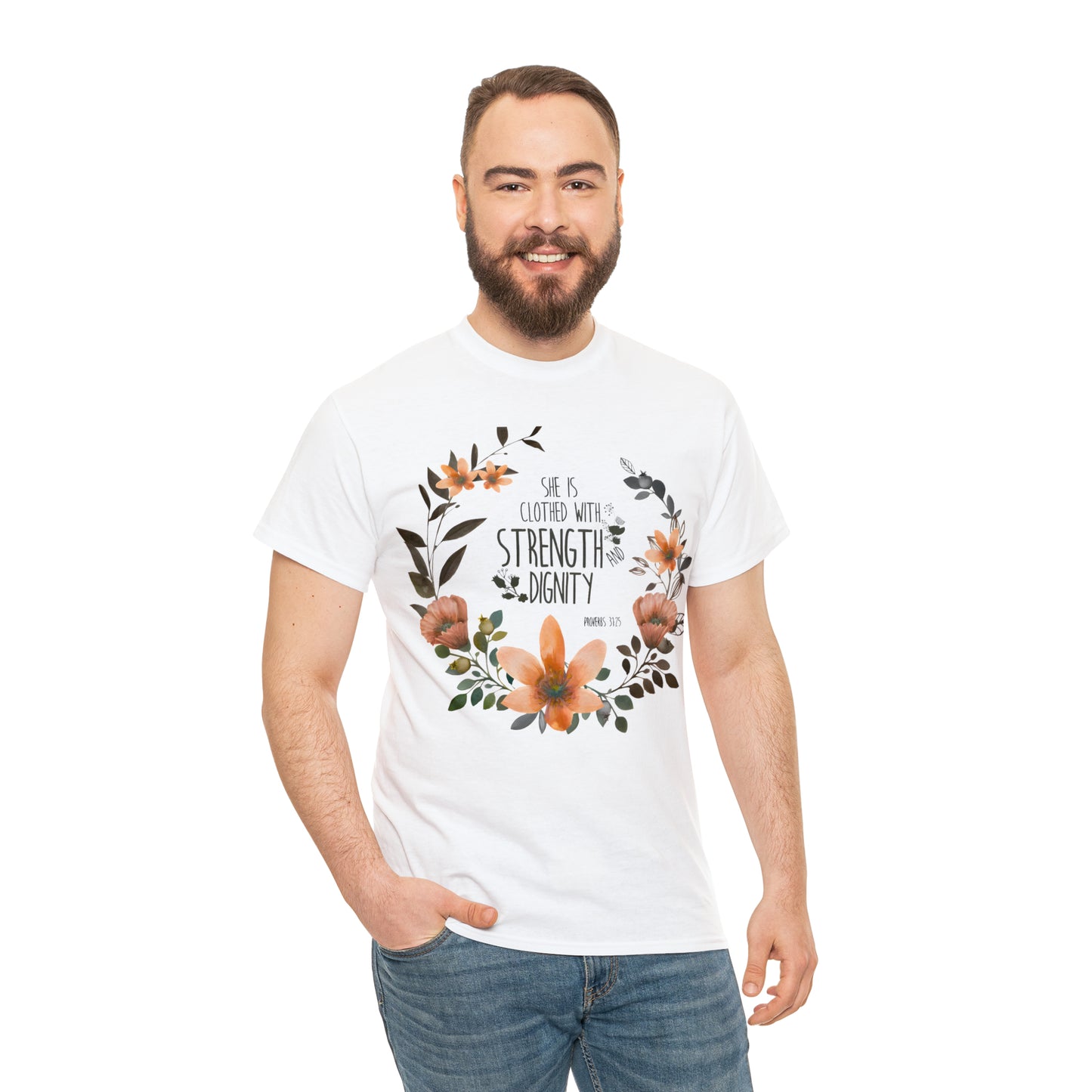 She is clothed with Strength and Dignity - Unisex Heavy Cotton Short Sleeve Tee