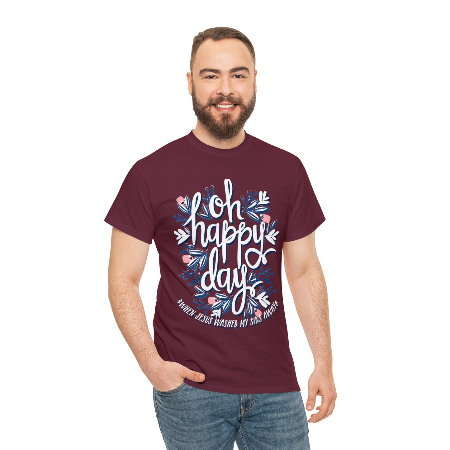 O Happy Day! When Jesus washed my sins away - Unisex Heavy Cotton Short Sleeve Tee