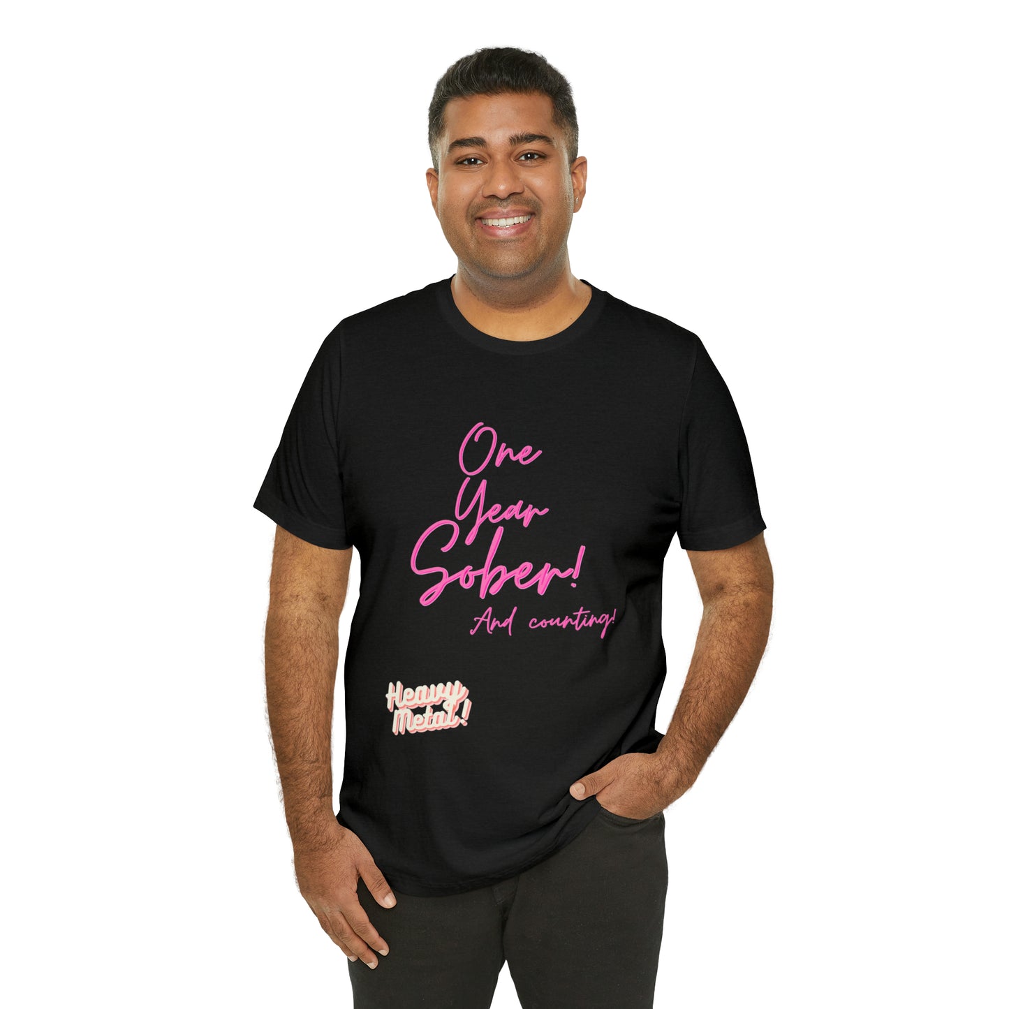 One Year Sober “Heavy Metal” Summer Font  (1 Year Sober) Unisex Jersey Short Sleeve Tee
