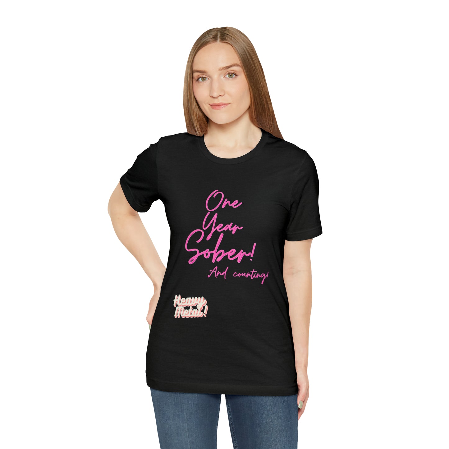 One Year Sober “Heavy Metal” Summer Font  (1 Year Sober) Unisex Jersey Short Sleeve Tee