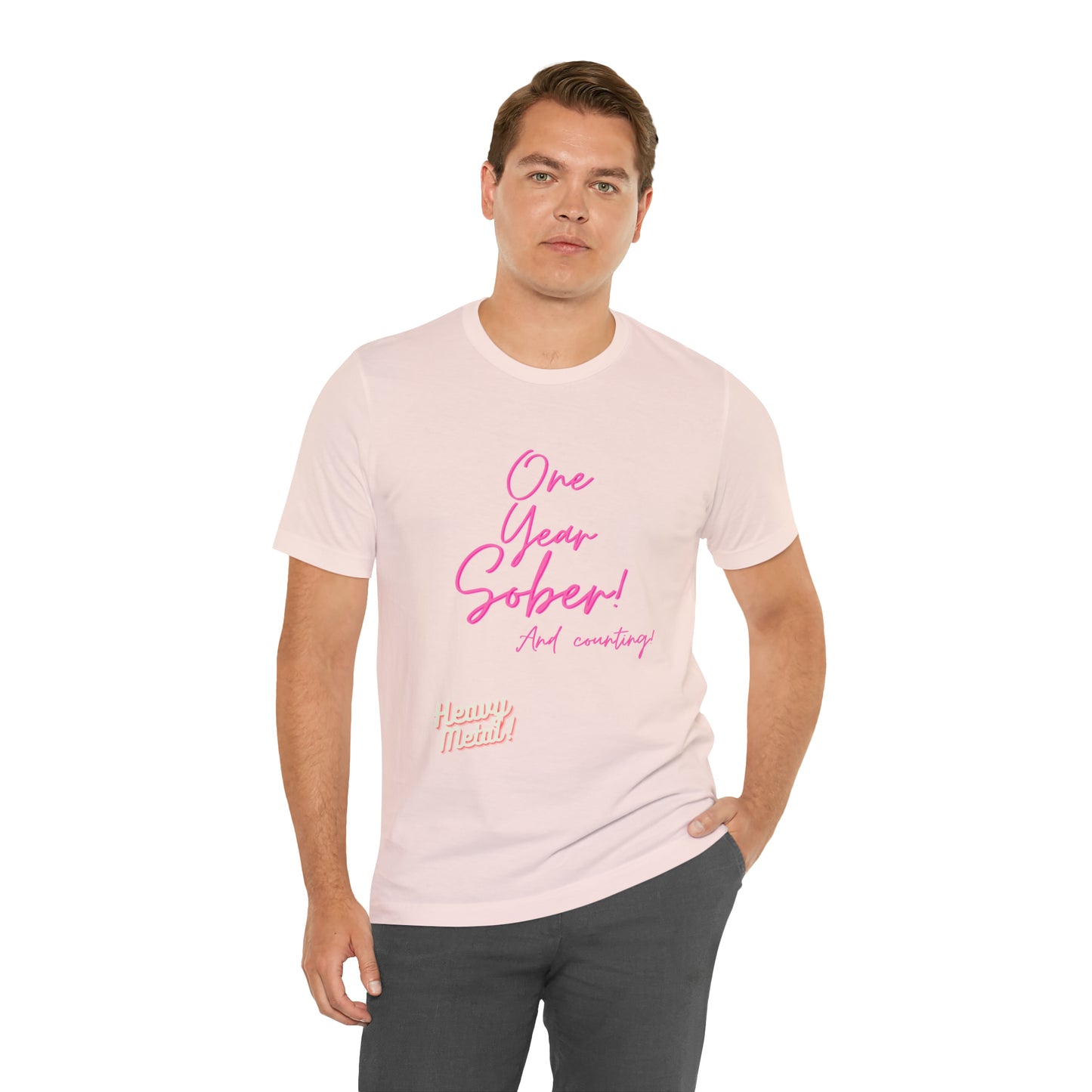 One Year Sober “Heavy Metal” Summer Font  (1 Year Sober) Unisex Jersey Short Sleeve Tee