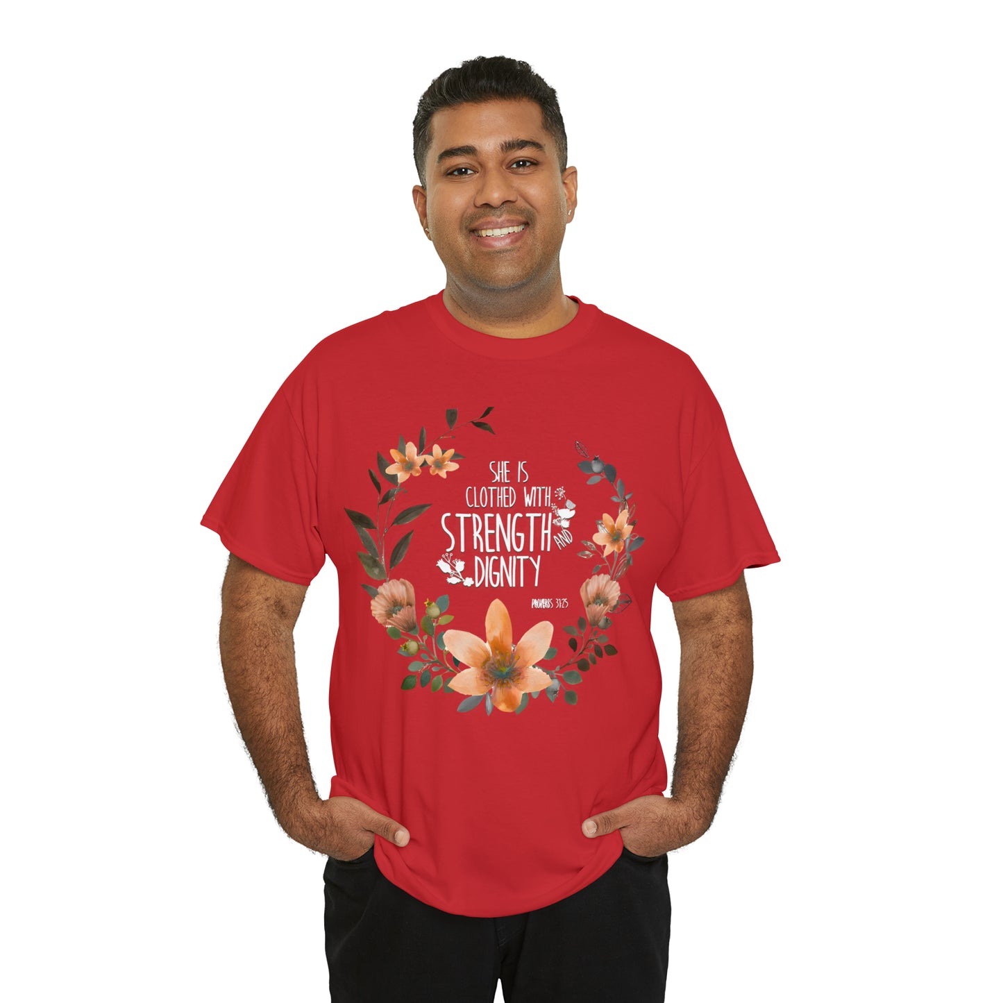 She is clothed with Strength and Dignity - Unisex Heavy Cotton Short Sleeve Tee