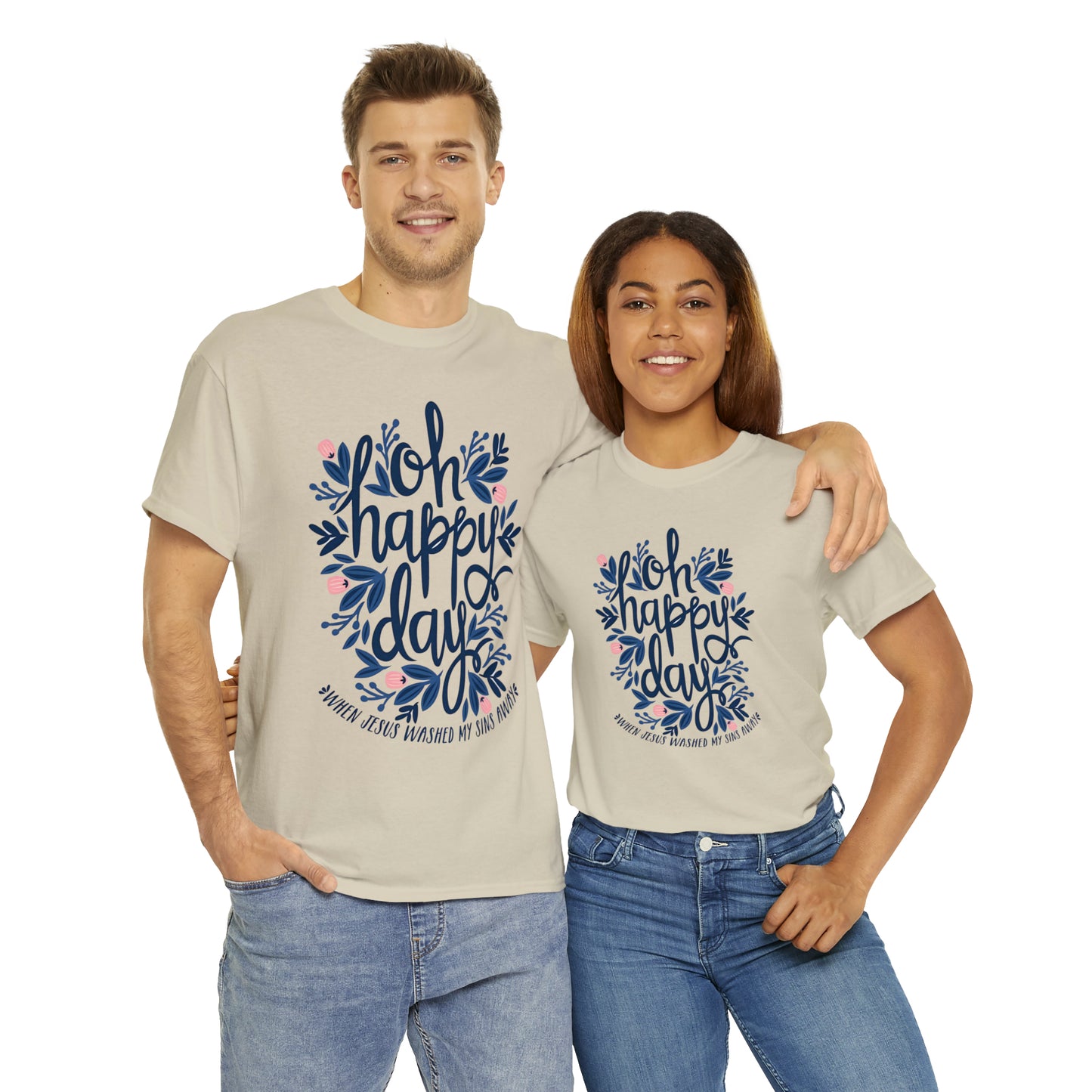 O Happy Day! When Jesus washed my sins away - Unisex Heavy Cotton Short Sleeve Tee