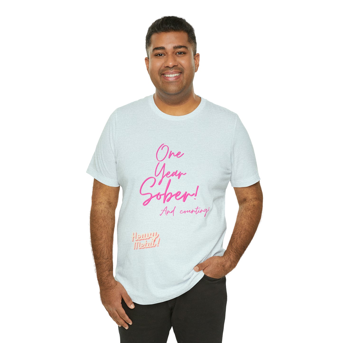 One Year Sober “Heavy Metal” Summer Font  (1 Year Sober) Unisex Jersey Short Sleeve Tee