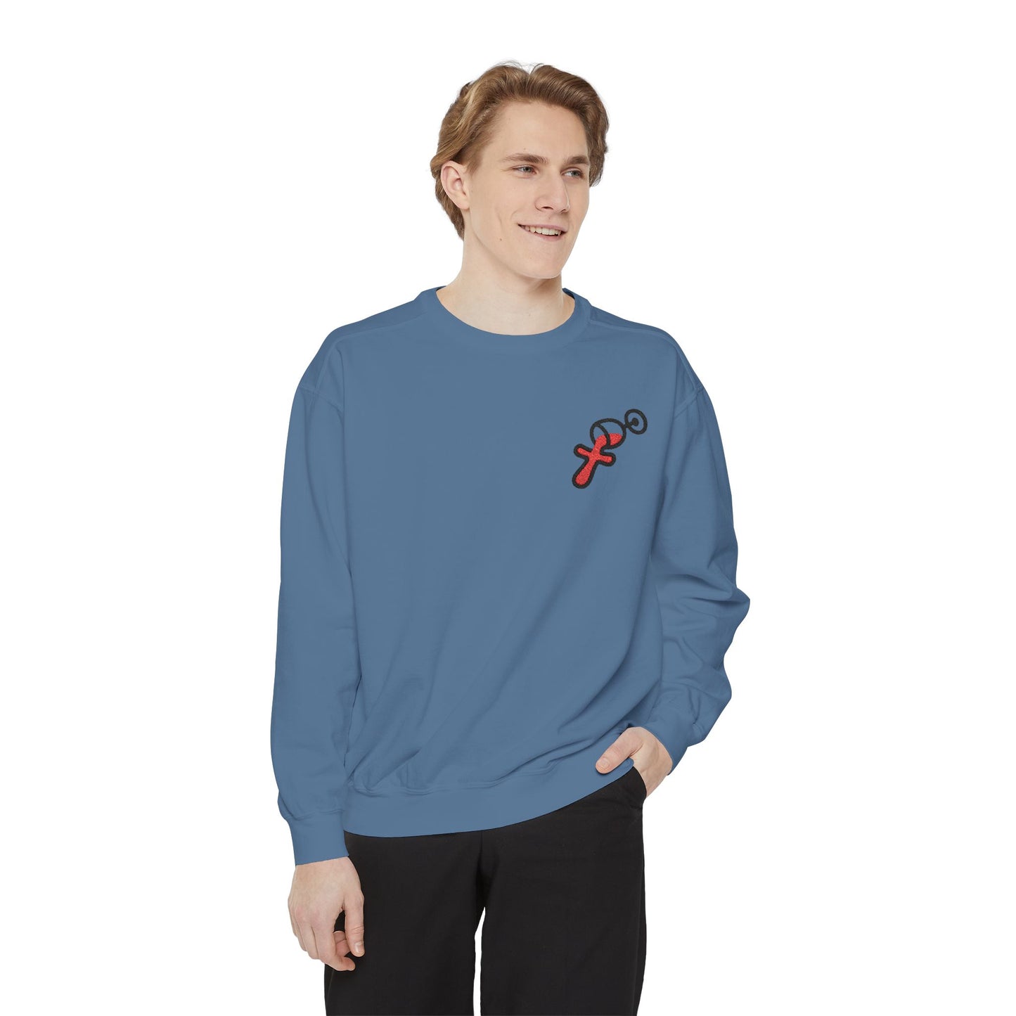 “Sip of Sacrifice” Embroidered Crewneck — Disciple Dad (Water-Into-Wine Drop Collection)