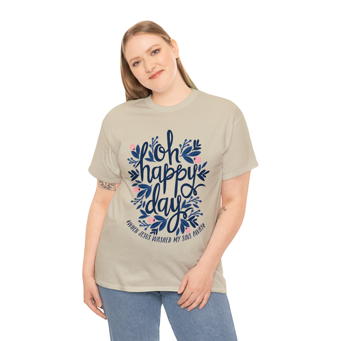 O Happy Day! When Jesus washed my sins away - Unisex Heavy Cotton Short Sleeve Tee